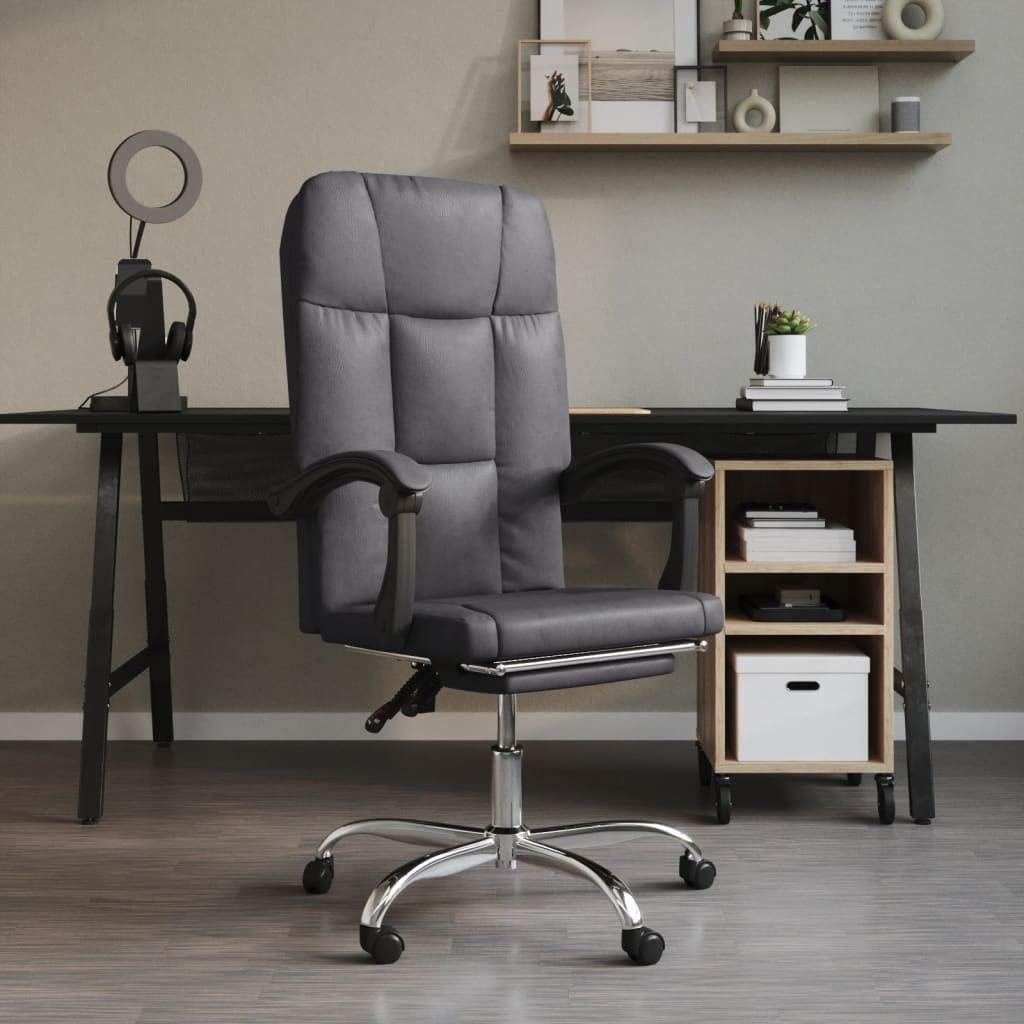 Chaise de bureau avec fonction allongée et dossier réglable, en cuir synthétique gris, ergonomique, résistante, avec accoudoir et appui-tête pivotant, pour le bureau à domicile et le gaming
