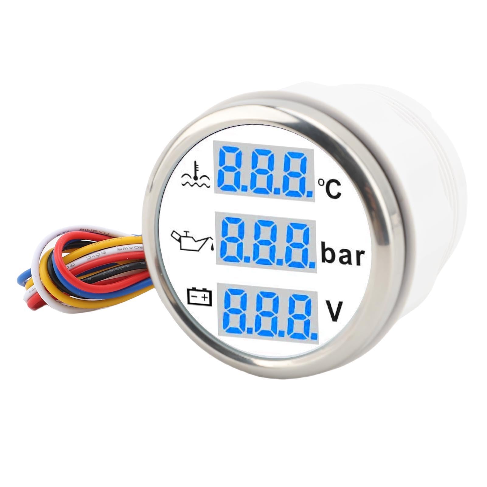 Voltímetro de Presión de Aceite y Temperatura del Agua para Barcos, Pantalla Digital, Juego de Medidor 3 en 1 para Barcos, Vehículos Recreativos y Motocicletas, 52mm, Resistente Al Agua