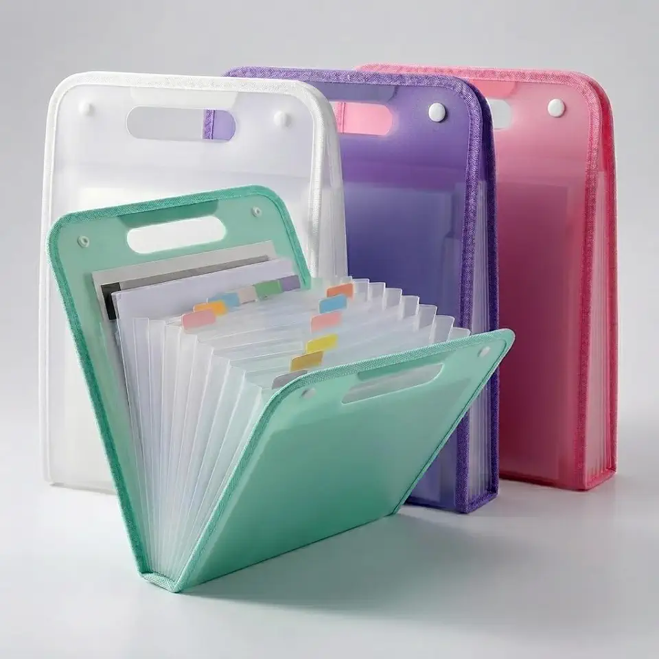 Pasta Sanfonada A4 com 12 Divisórias e Fechamento Seguro – Organizador de Documentos Expansível para Escritório, Escola e Uso Diário (Branco)