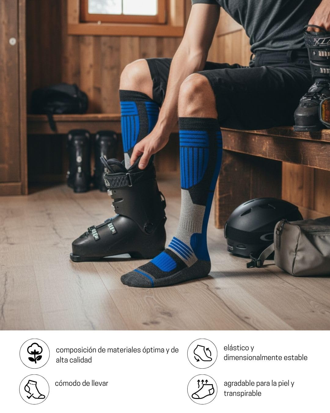 sockenkauf24 2 Pares Calcetines Esquí para Hombre Lana Merino
