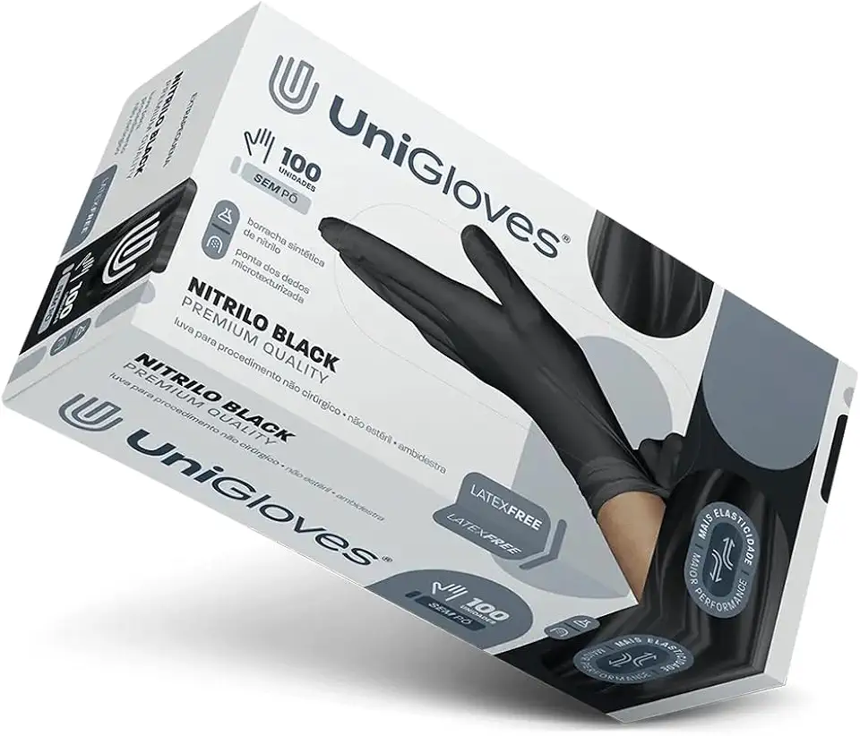 UNIGLOVES Luva Nitrilica Para Procedimento (Sem Pó) Unigloves® Black Premium Quality - M - 100 Unidades