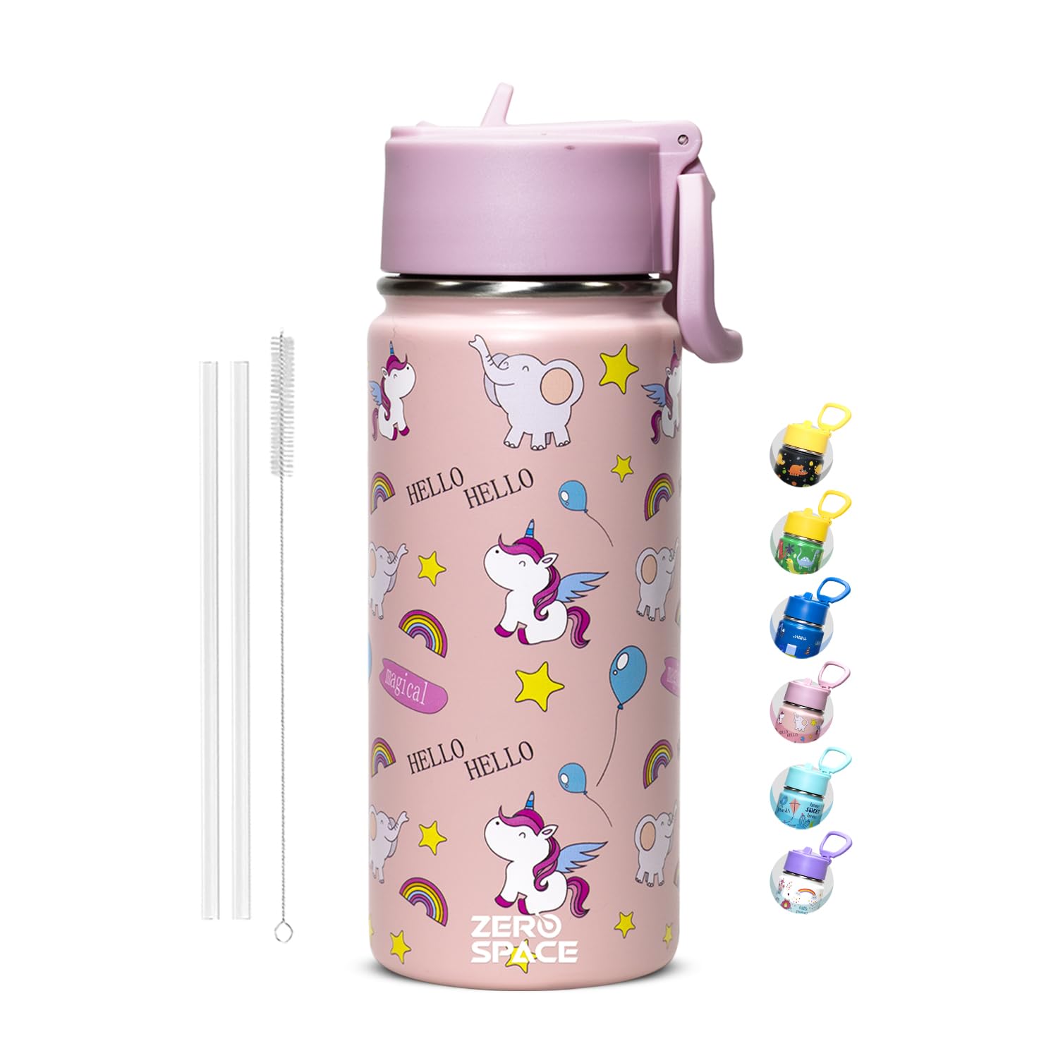 ZeroSpace Water Bottle for Kids, 500ml Kids Water Bottle for School, Stainless Steel Water Bottle for Kids, Double Wall Insulated Water Flask, BPA Free Steel Bottles (Pink)