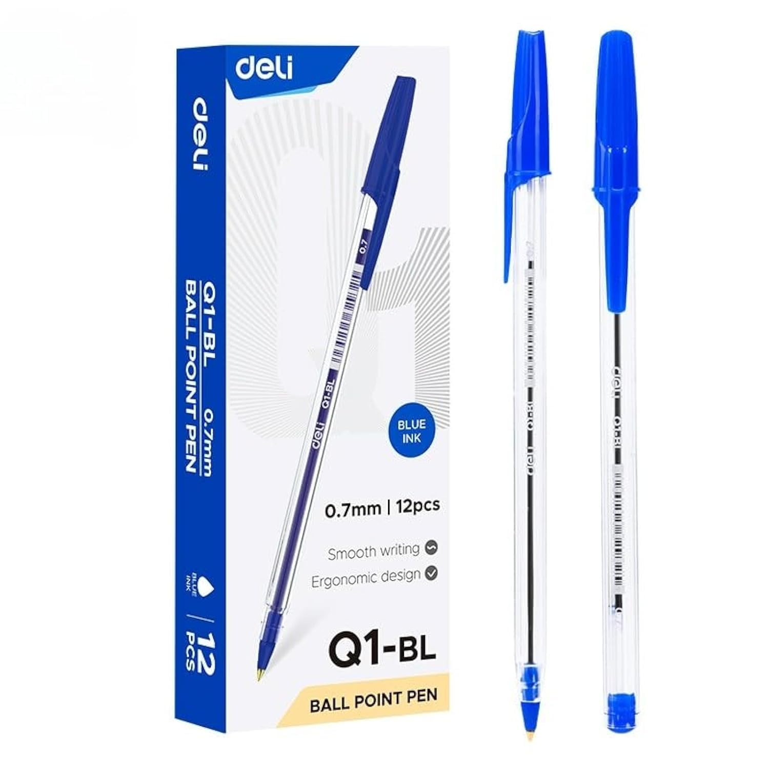 Deli 0.7mm Smooth Ball Point Pen 12-Pieces, Blue (Pack of 2)