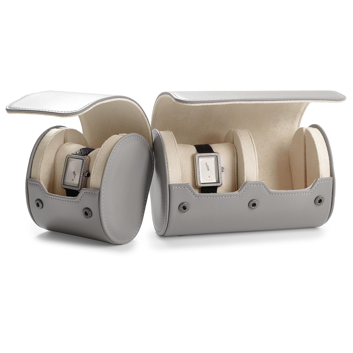 Scatola per Orologio Singolo Grigio Chiaro, Custodia da Viaggio compatta con Cuscino Rimovibile.
