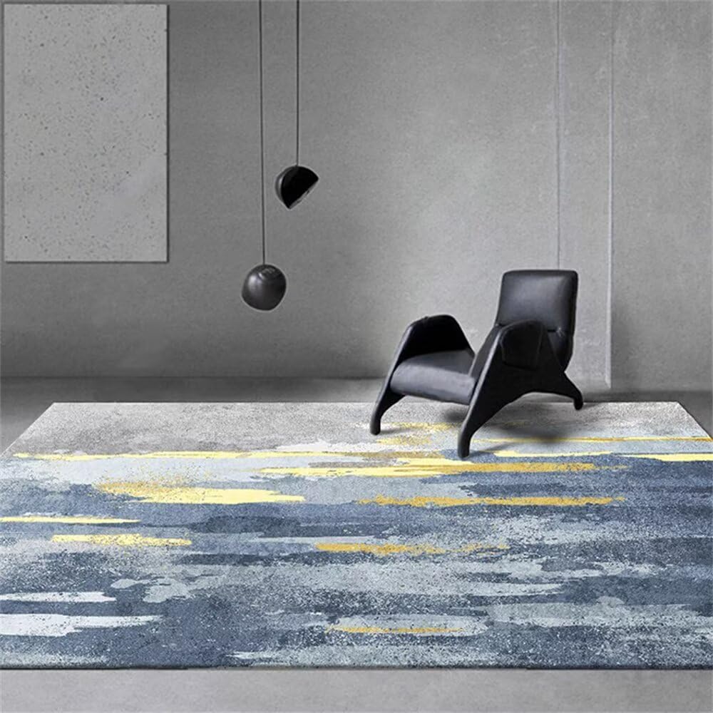 Tapis jeux bebe haut de gamme design flou gris-bleu pour un salon moderne et elegant