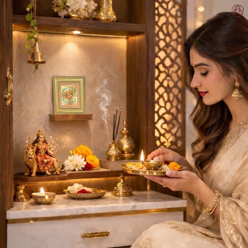 Image of DIVINITI Siddh Energised Shree Baglamukhi Yantra | 24k Gold Plated Foil Victory Protection Vastu Frame for Home, Office & Puja Room | Spiritual Yantra for Protection, Victory & Confidence (12 X 11 CM)