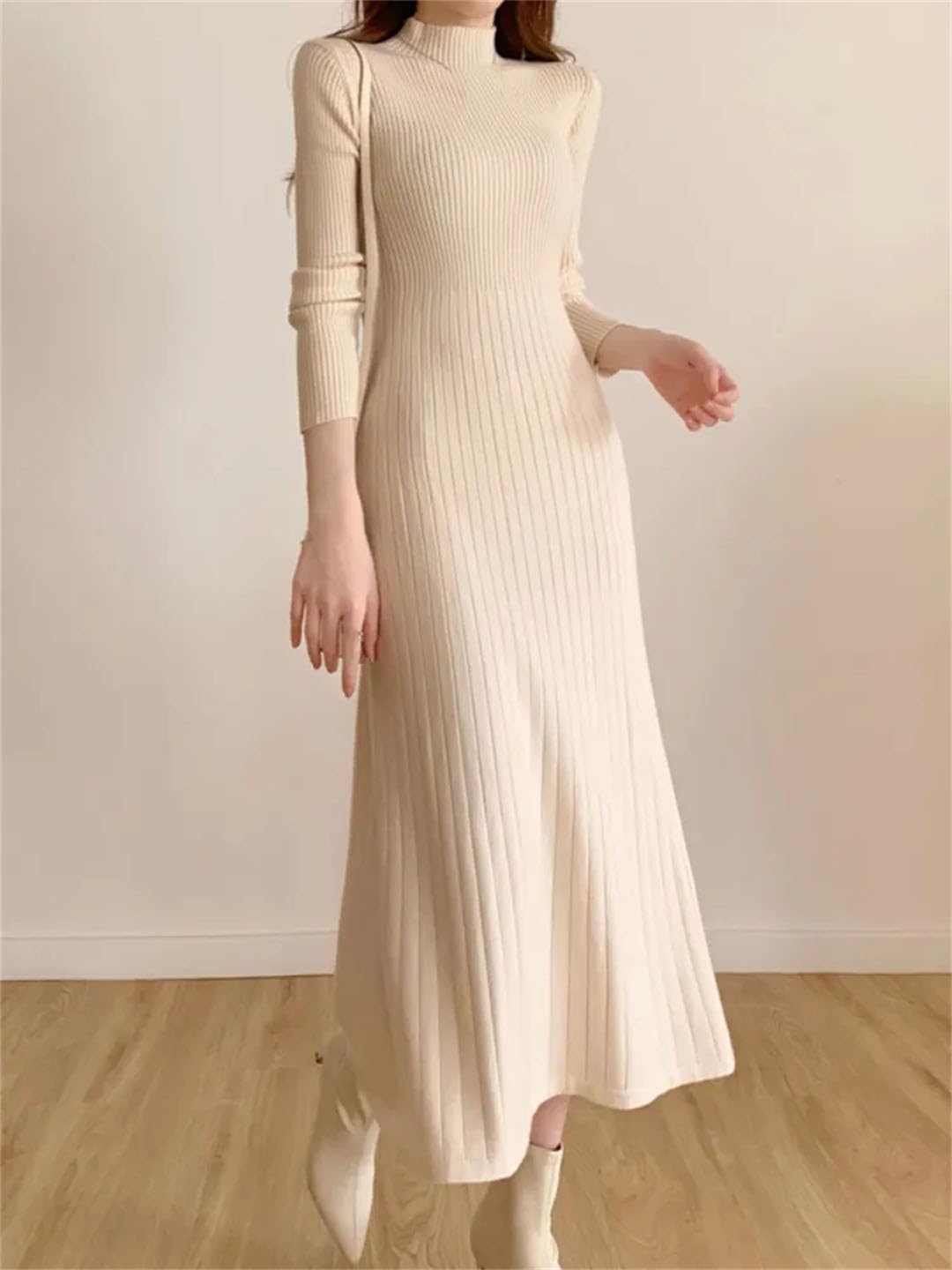 Robe pull midi à manches longues et col roulé pour femme