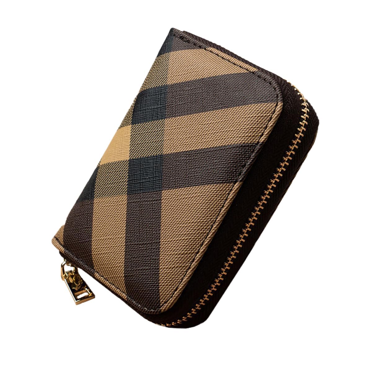 Fashion Women's Card Bag Zipper Small Coin Purse Male and Female Organ Credit Card Holder Multi-Card Driver's License Holder (Brown)