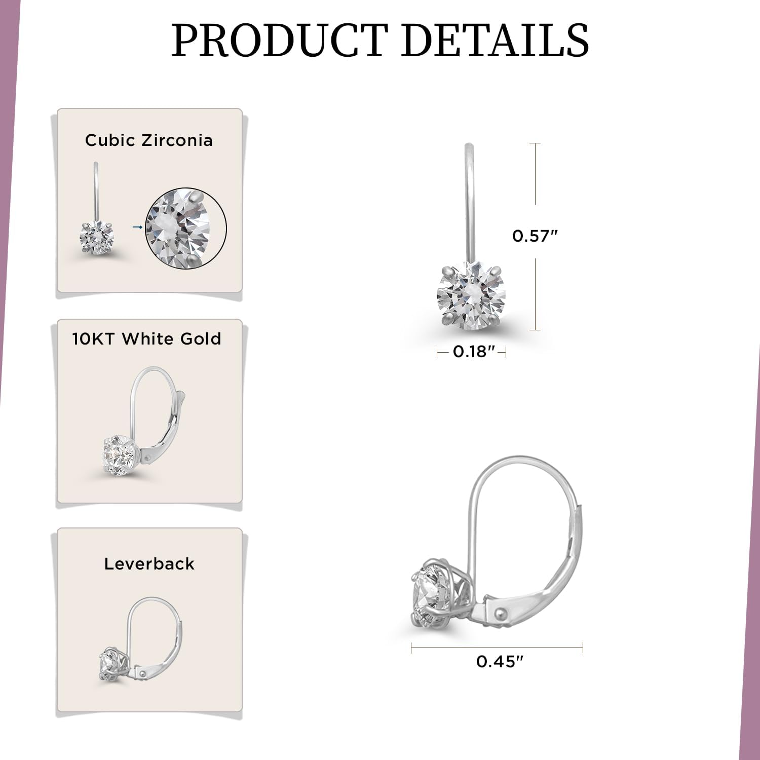 Jewelili 10K White or Yellow Gold Drop Earrings with 5 MM (1 Cttw) & 6 MM (1.5 Cttw) Round Cut Cubic Zirconia