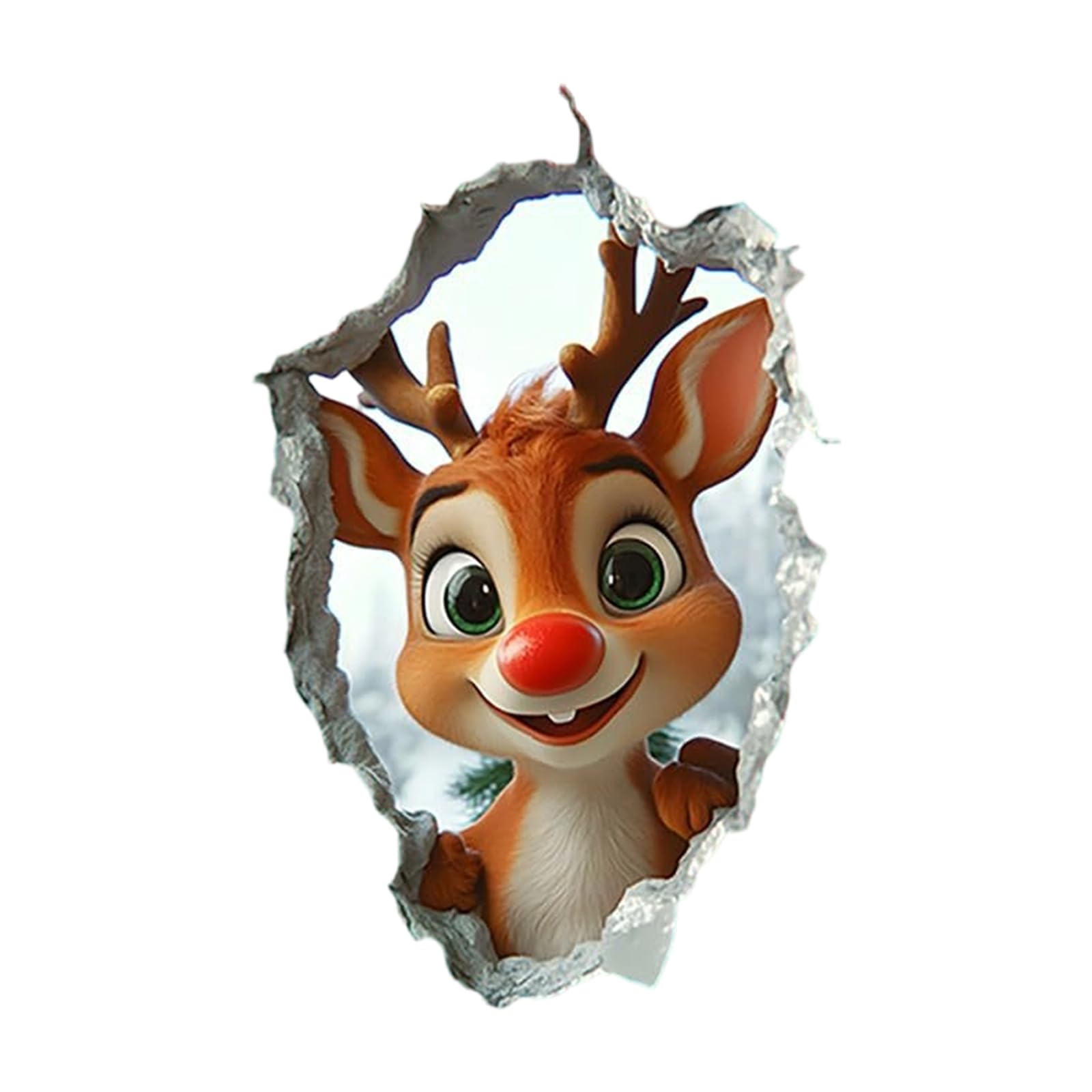 3D Christmas Wall Sticker Santa Reindeer Cracked Window Decal for Holiday Decor Christmas Wall Art Decal
