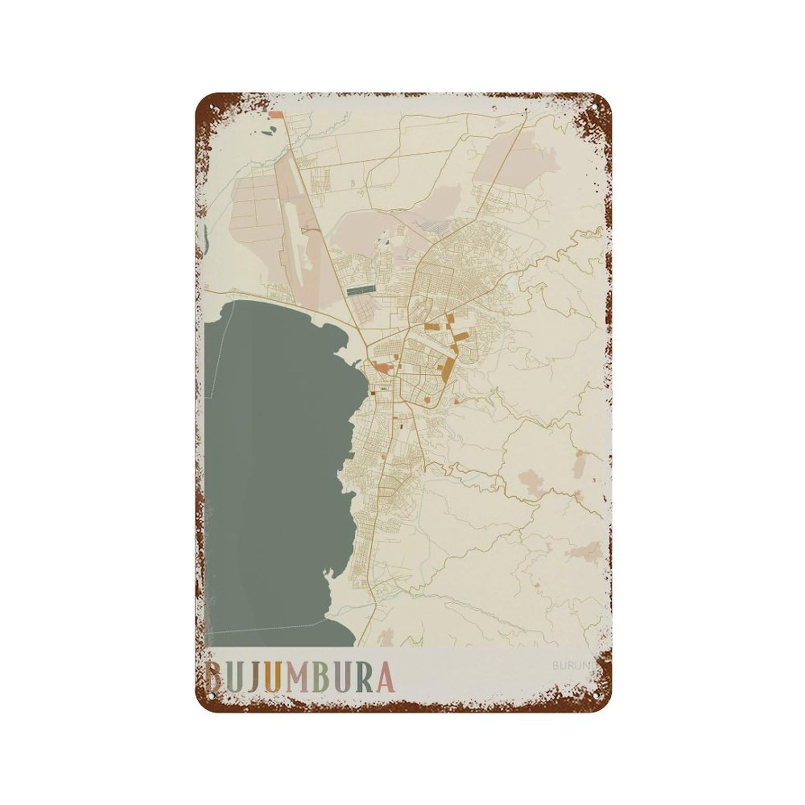 xiaoxiaoshen Bujumbura Map Burundi Travel Gift Boho Decor (2) Wall Decor Art Metal Tin Poster Modern Home Decor Art Home Bar Shop Decorations Vintage Sign 30x20cm