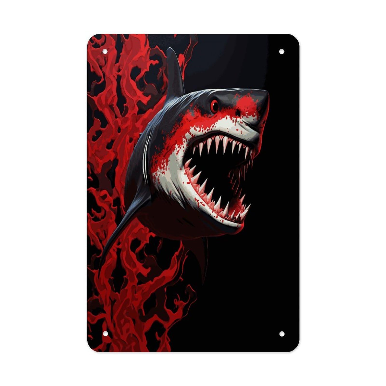 LDGSUPH Red-black Shark Wall Art Prints Folded Edge Iron Sheet Painting with Holes for Wall Prints Decorative Picture Metal Signboard Decor Painting for Outdoor Indoor Wall Decor