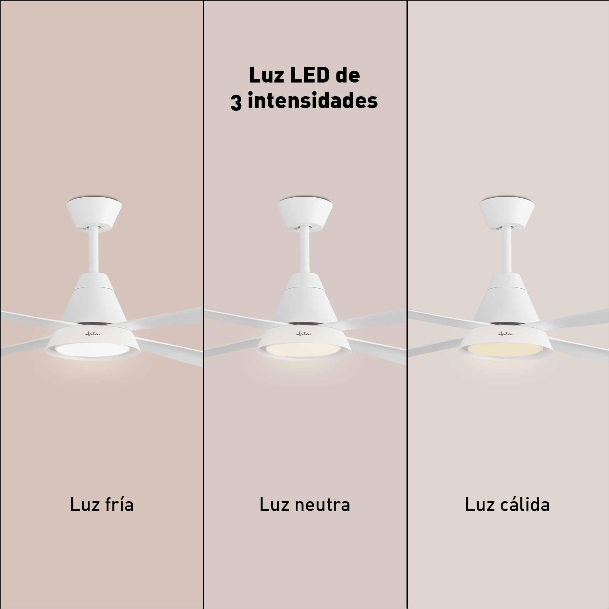 Jata JVTE4235 - Ventilador de Techo Blanco con Luz LED Regulable, Motor DC de Bajo Consumo, 6 Velocidades, Función Reverse, Mando a Distancia, Ventilador Silencioso 132 cm
