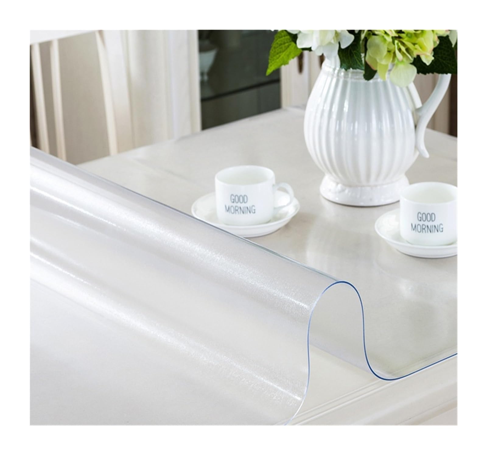 Clear Table Protector Soft Glass Tablecloth PVC Transparent D' Waterproof Oilproof Kitchen Dining Table Cover Tablecloth For Rectangular(Matte 2.0mm,60x180cm)