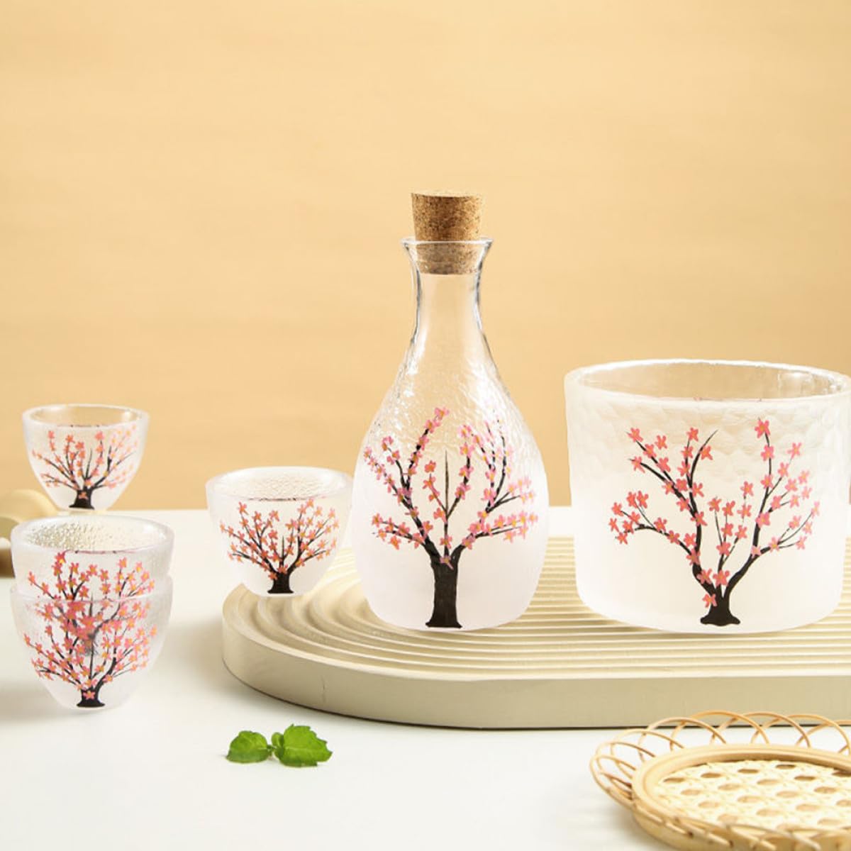 Abaodam Set Regalo Cucina Vetro Stile Giapponese per Bere Sakè, Decorazione Elegante Semplice Design, per Matrimoni e Festa della Mamma