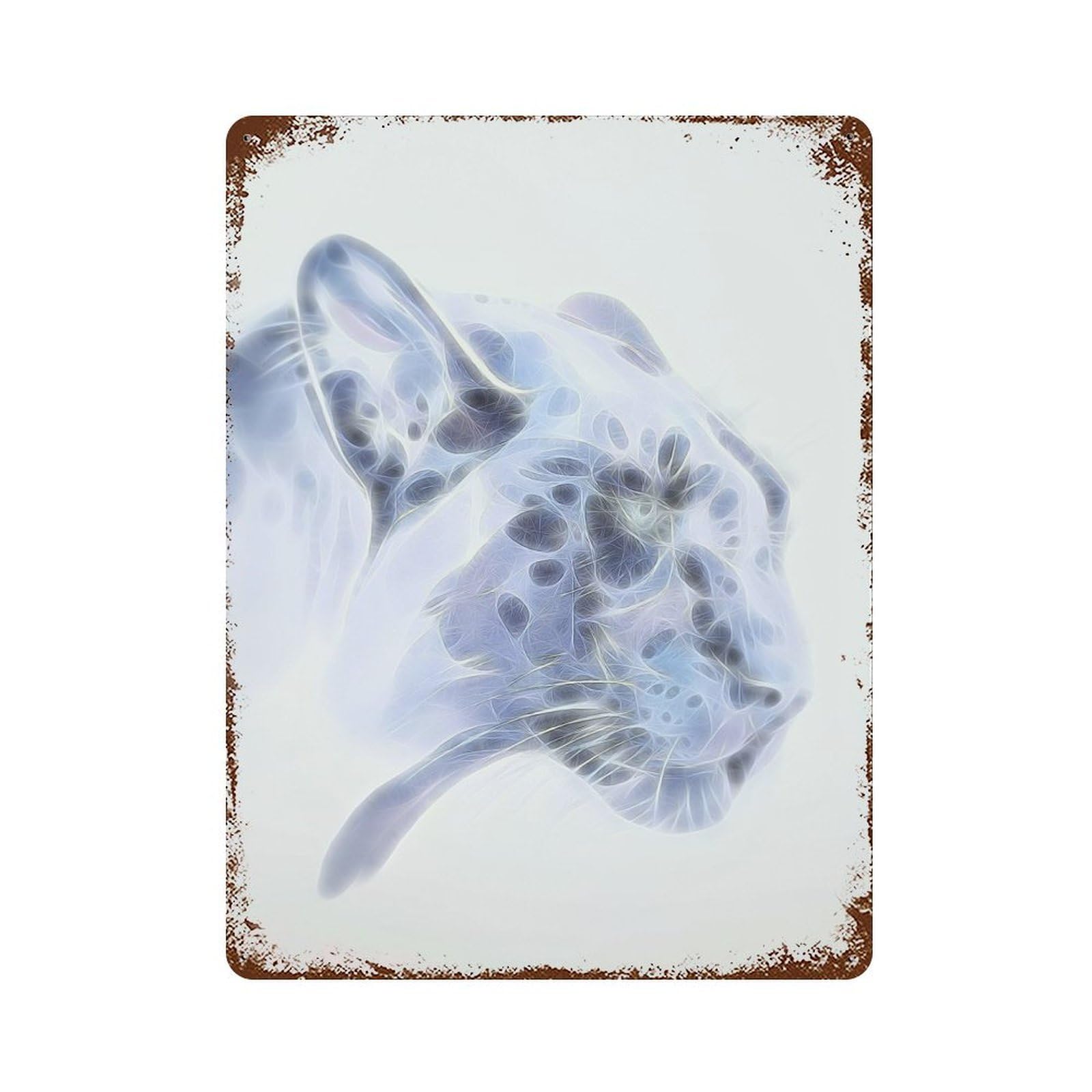 Rustic Tin Plaque White Panther Fractal 15.7"x11.8", Retro Wall Decor for Shed, Workshop And Garage Wall Decor