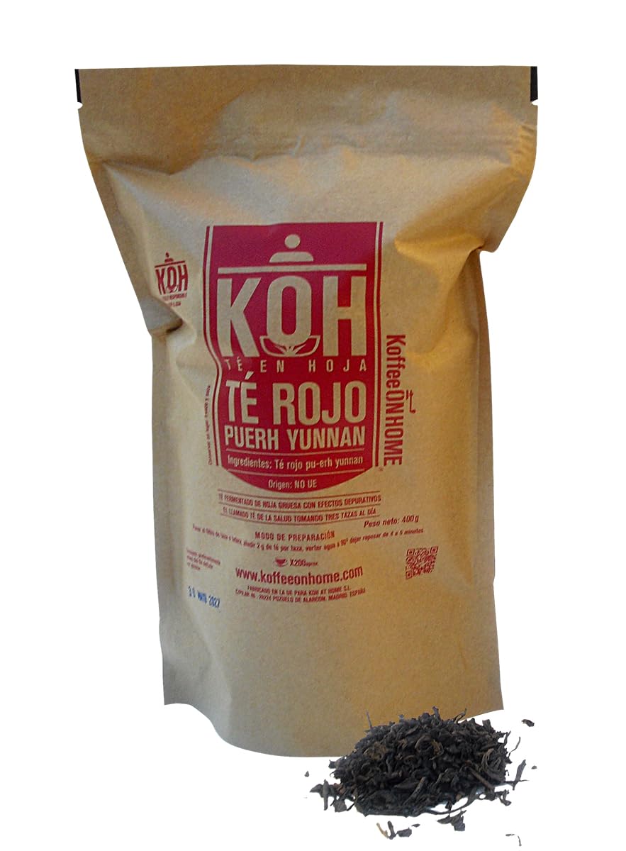 KoffeeONHOME Té Rojo Pu-erh de China en Granel 100% Natural - 400g - Infusión Detox y Digestiva