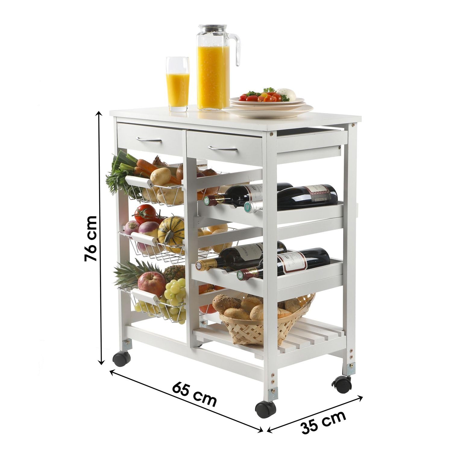 Urban Living "PRATIK DESSERTE DE Rangement Blanc avec 2 TIROIRS ET 3 PANIERS 65X35XH76CM