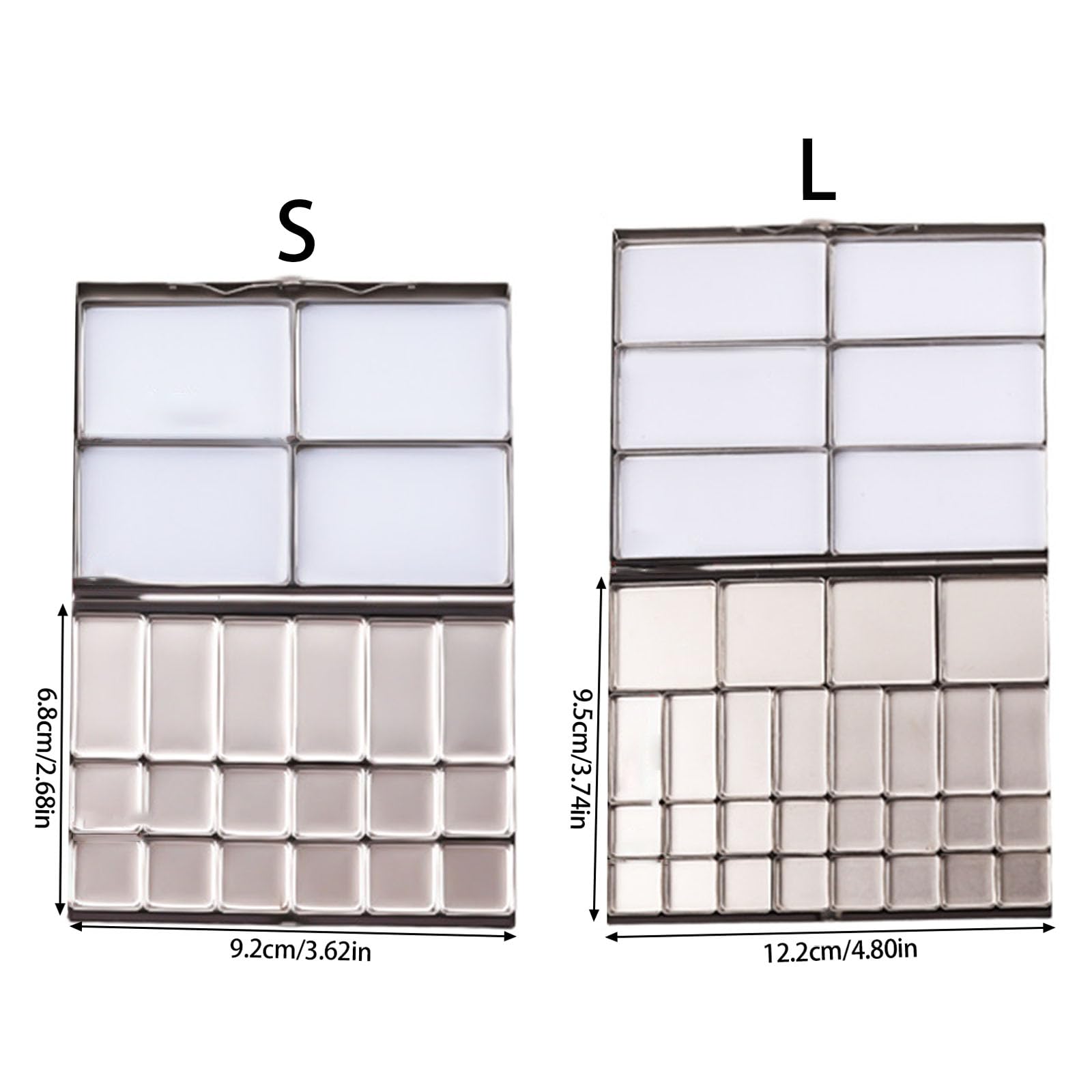 Paleta de pintura vacía de 2 tamaños para arte, viajes, acuarela, bandeja de pintura de metal, caja de pintura con bandeja de paleta de metal