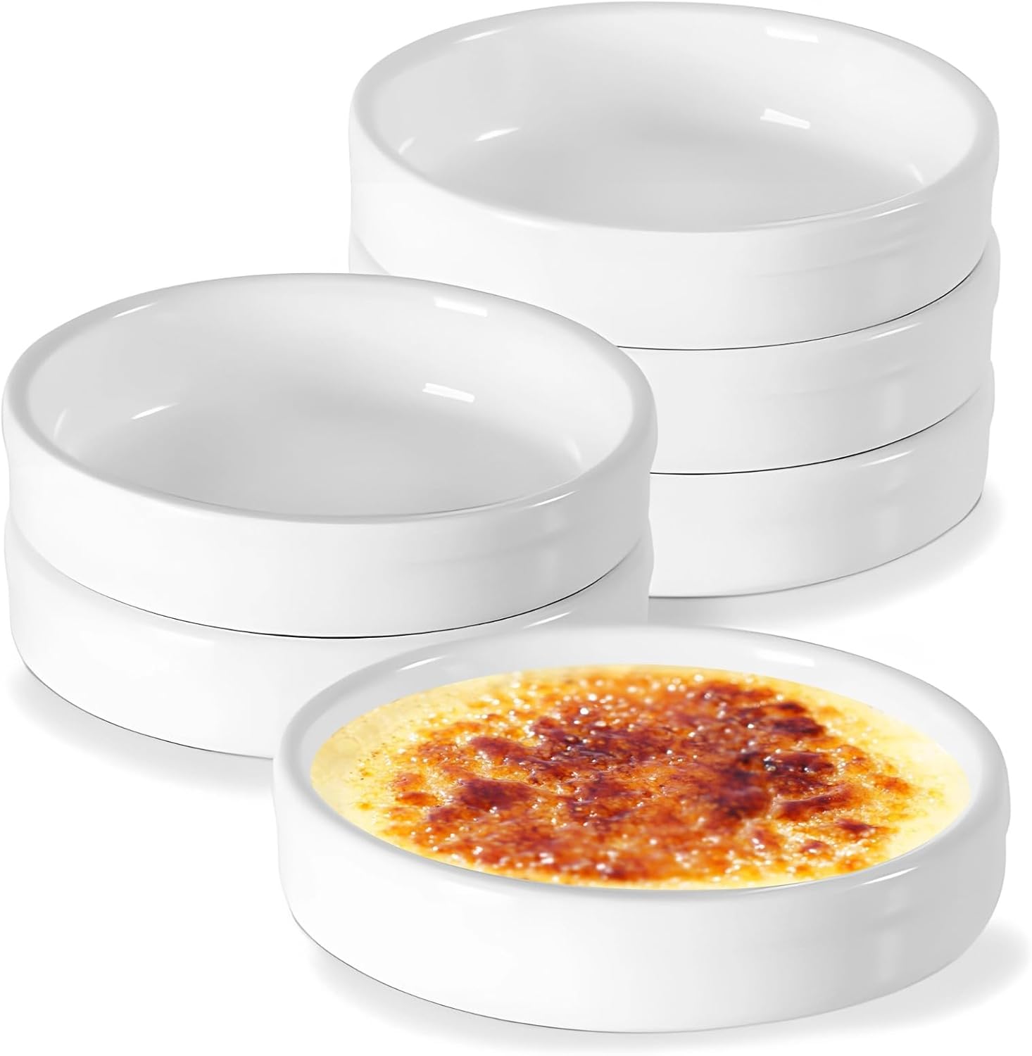 6PCS Ceramic Ramekins, 4.5 x 1.4 inch Creme Brulee Ramekins, Ramekin Oven Safe, Round Fluted ramiken for Baking Custard, Mini Pies, Puddings,Quiche