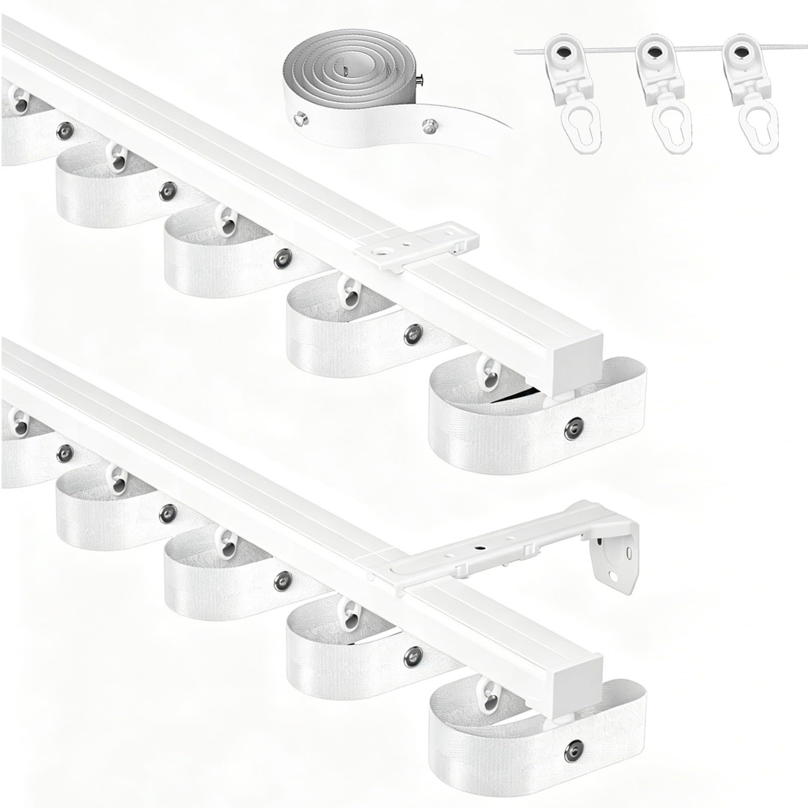 Wall Mount Heavy-Duty Ripplefold Curtain Track Set, Aluminum Silent Ceiling Track for Curtains, Room Divider Curtain Track for Living Room Bedroom Room Shower Divider(100CM(3.3FT),125mm)