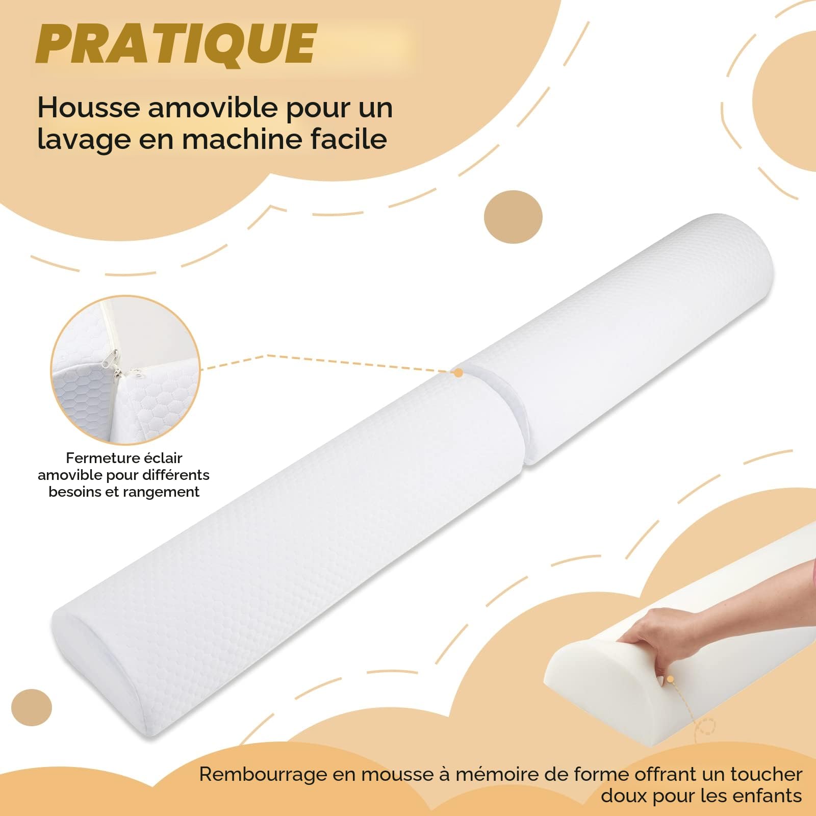 YIHATA Barriere De Securite Enfant Lit, 2en1 en Mousse Longue Détachable en 2 Parties Utiliser, Barrière De Lit pour Bébés et Personnes âgées, Facile à Transporter Convient à Tous Les Lits