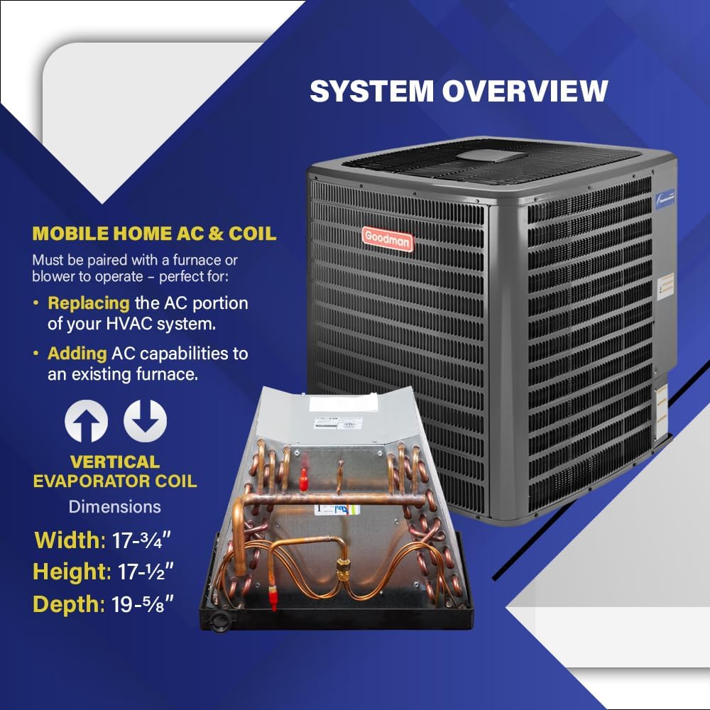 Goodman 2 Ton 14.3 SEER2 Central Air Conditioner Split System & Mobile Home Coil - R32 Single Stage | 24000 BTU Energy Efficient AC Unit