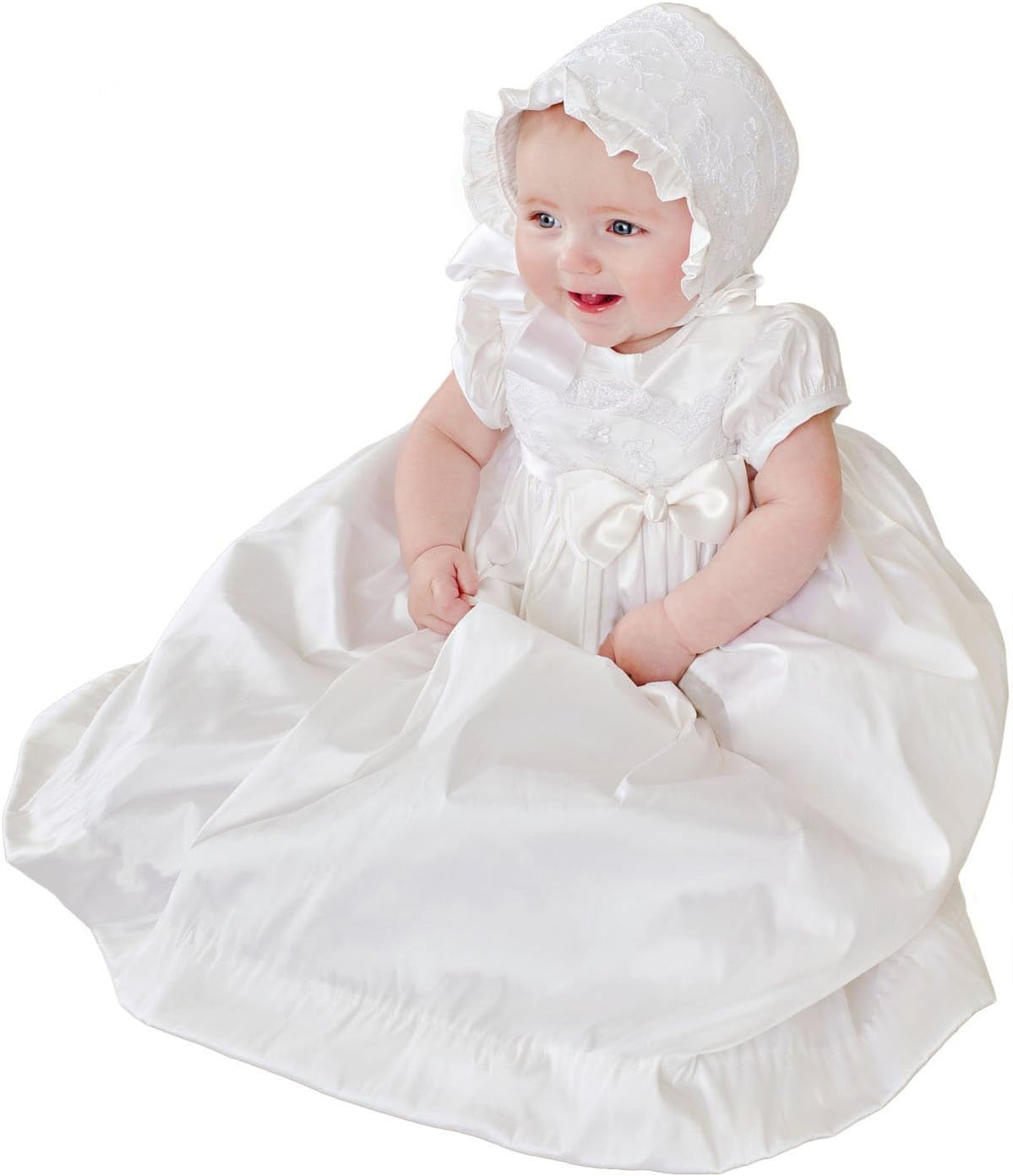 Isabella Silk and Lace Christening or Baptism Gown for Girls, Made in USA