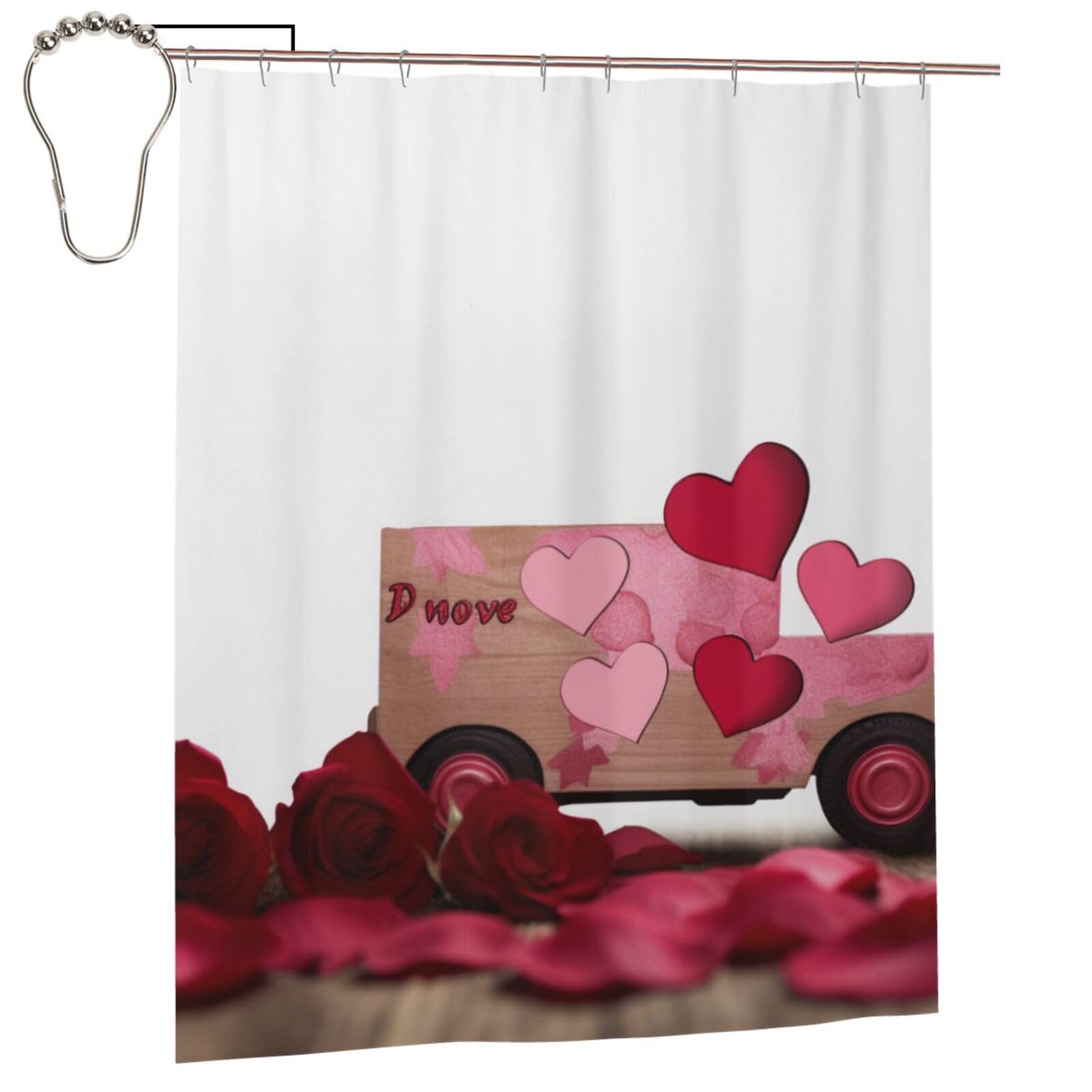 BWWHCCTI Romantic Love Printed Shower Curtain With 12 Iron Hooks Opaque Quick Drying Waterproof Shower Curtains Sets For Bathroom 152x183 Cm