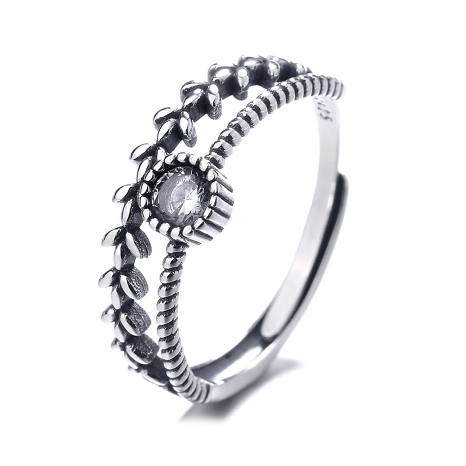 Anello da donna in argento regolabile, anelli da donna alla moda 925, semplice zirconia, idea regalo, Nessuna pietra preziosa