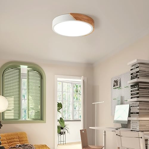 Miniatura 7 de Vikaey Lámpara de techo LED moderna, lámpara de techo minimalista de madera empotrada, 4000 K no regulable, lámpara de iluminación circular con