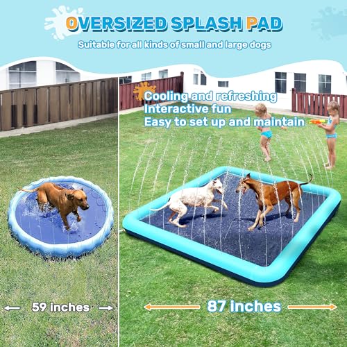 Image of 87'' Splash Pad for Dogs, Non-Slip Sprinkler for Kids, Square Splash Pad for Kids Ages 4-8, Splash Pads for Toddlers 1-3, Dog Sprinkler Shallow Pool, Outdoor Water Toys for Backyard, Teal