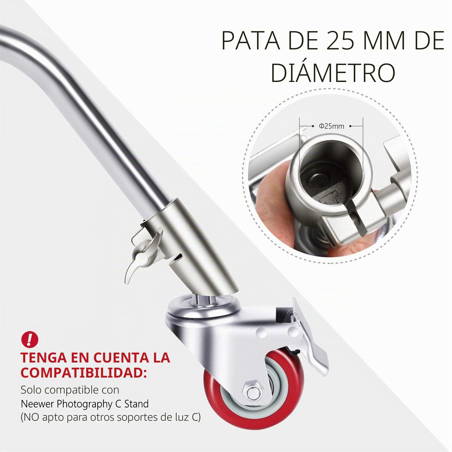 NEEWER - Juego de 3 ruedas giratorias, diámetro de 75 mm, construcción de metal y base de goma, solo compatible con el soporte C Neewer para disparos de vídeo en estudio (plata)
