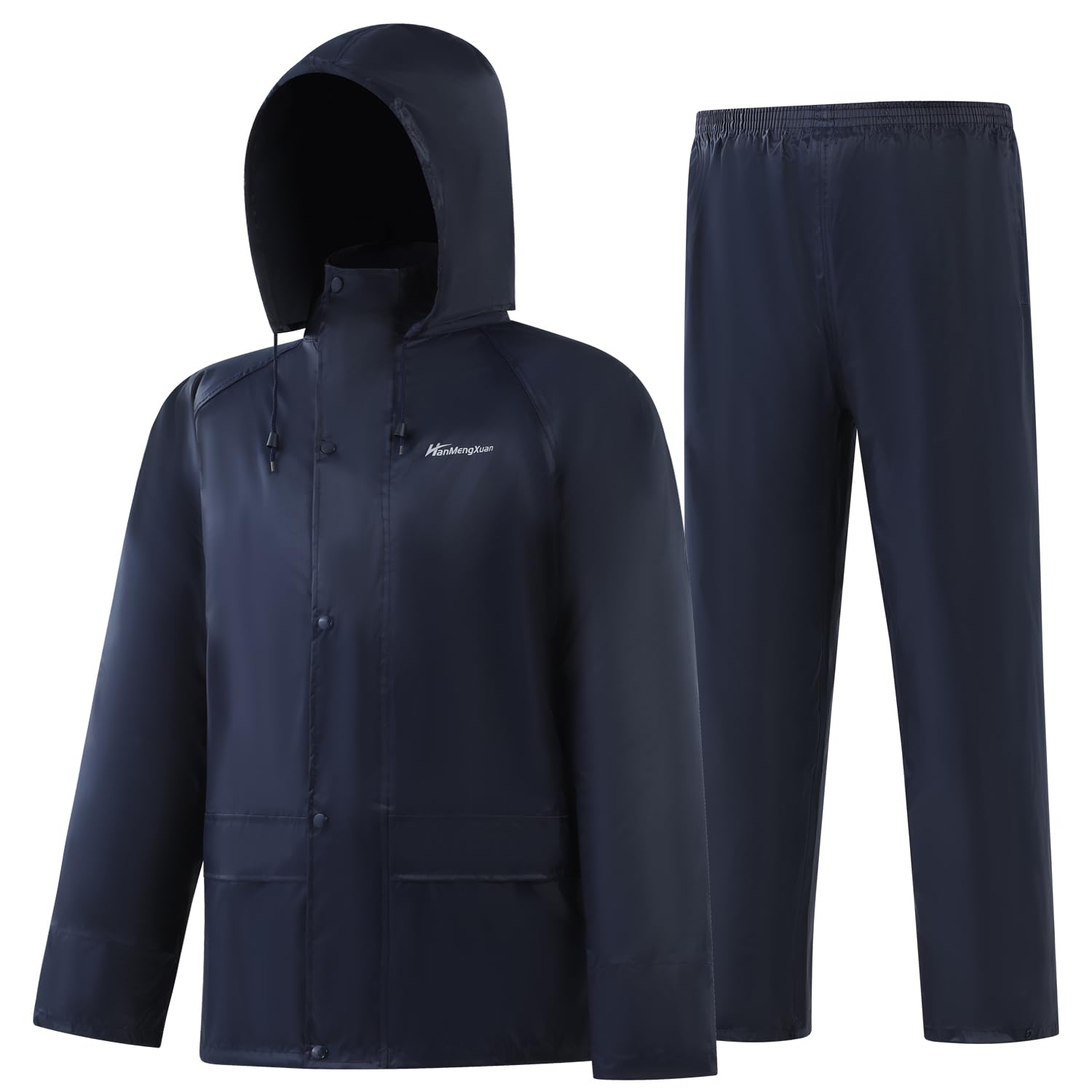 Quanyong Men's Navy Blue Waterproof Rainsuit For - Windproof Hooded Jacket And Trousers Set For Hiking, Fishing, Camping, Cycling And Commuting (, M)
