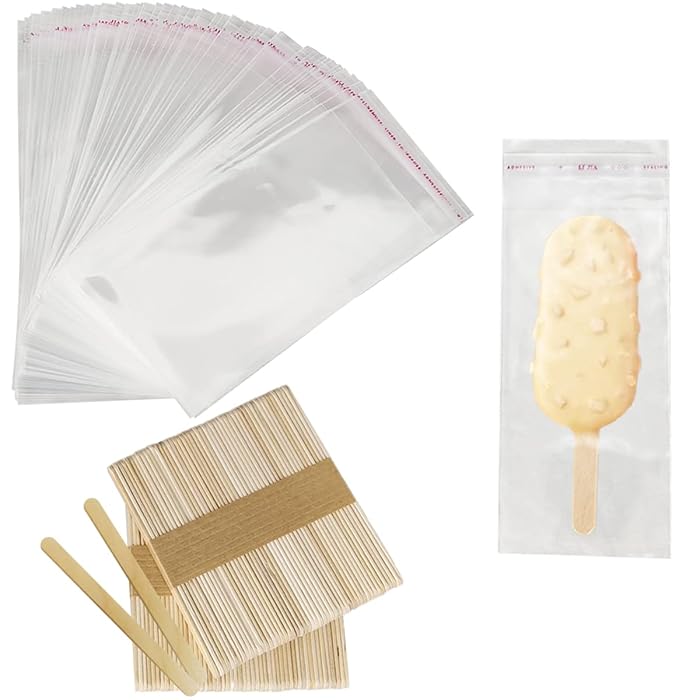 Buy 300 Pieces Popsicle Sticks and Bags Set Popsicle Wrappers Self Seal