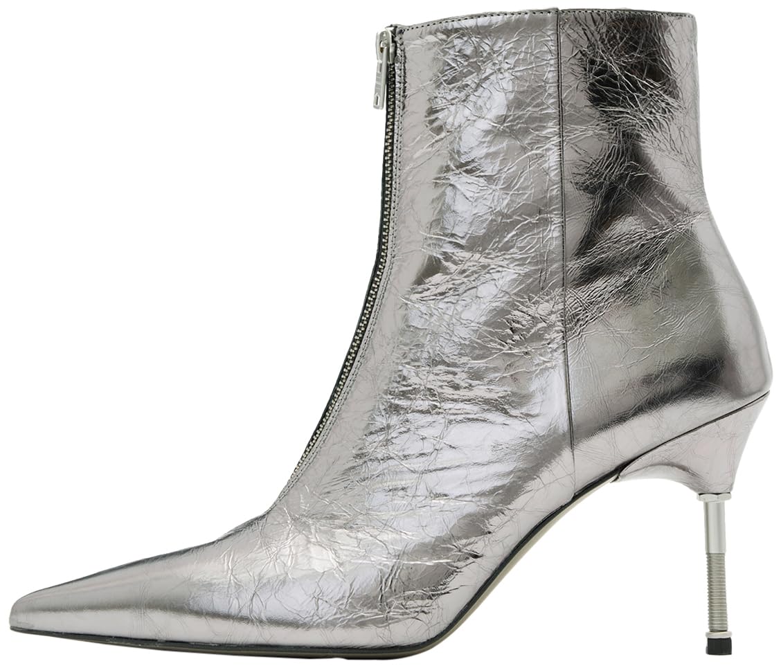 AllSaints Women's Natasha Pointed Metallic Leather Boots Mid Calf