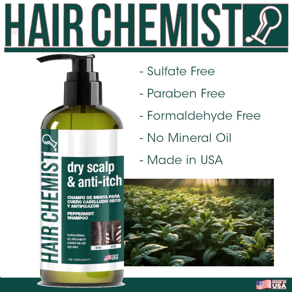 Hair Chemist Szampon miętowy do suchej skóry głowy i łagodzenia swędzenia, 100 ml odżywcza formuła, która łagodzi podrażnienia