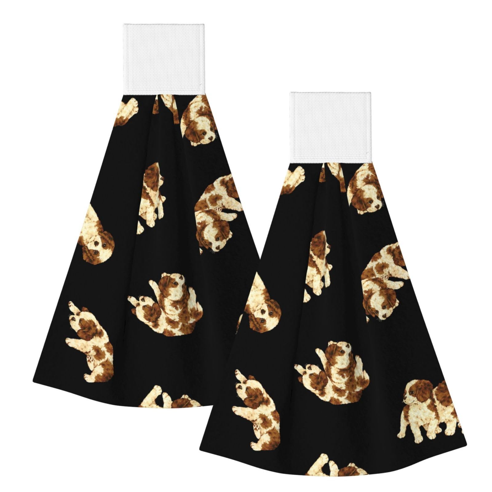 DOPKLNA Cavalier Puppy, 2 Pcs Hanging Coral Fiber Hand Towels for Bathroom, Absorbent Kitchen Towels