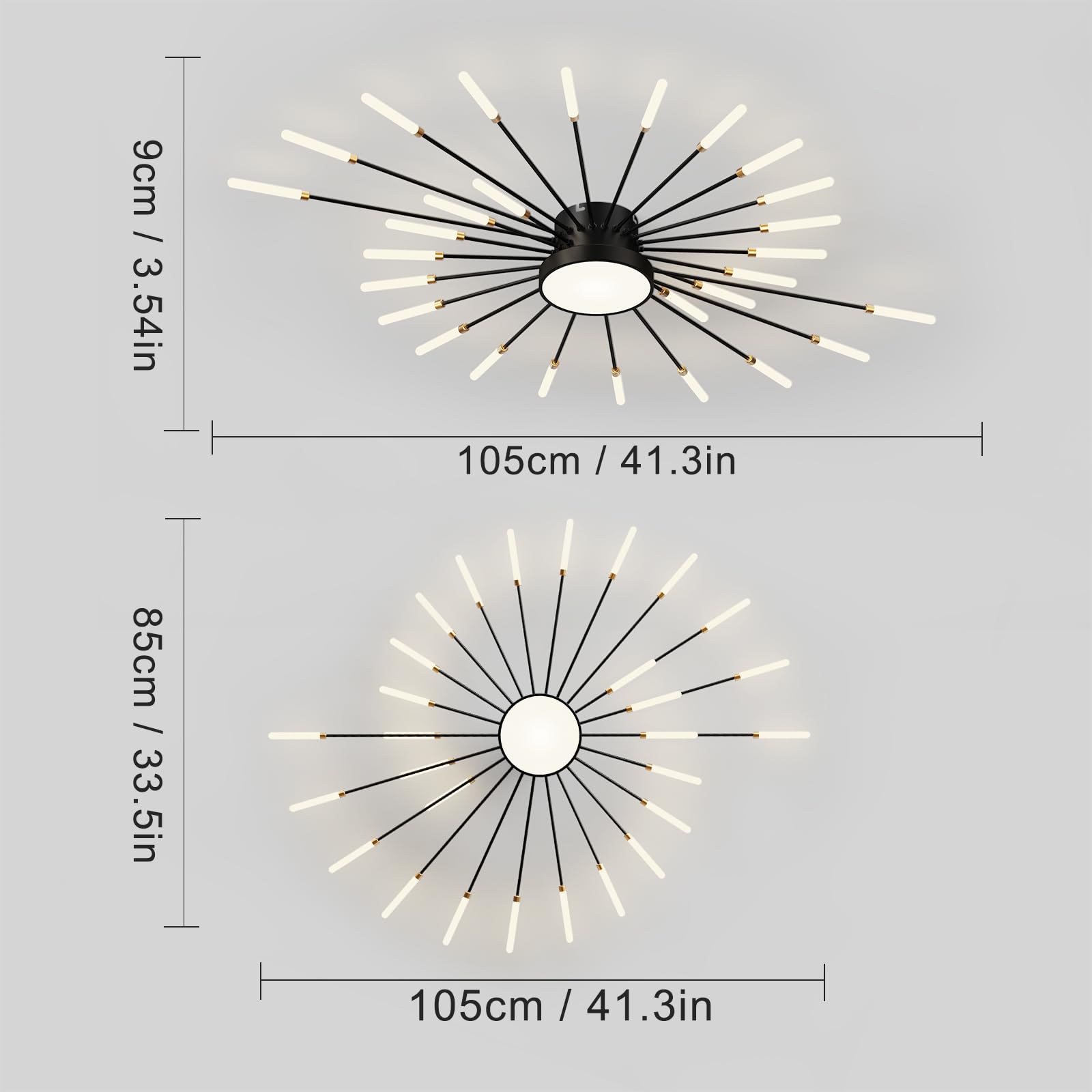 LED Deckenleuchte Wohnzimmer,Wohnzimmerlampe Moderne Minimalistische Deckenlampe Innen Dekorative Deckenbeleuchtung für Wohnzimmer, Schlafzimmer und Büro(28+1 Köpfe Schwarz)