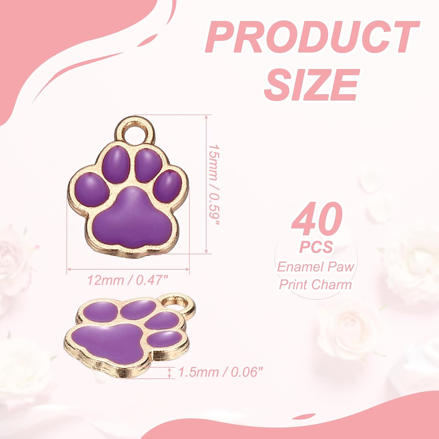 Enamel Paw Print Charm, Dog Paw Footprint Charms Cute Pet Animal Print Pendants Cat Beads for DIY Pet Collar image 2