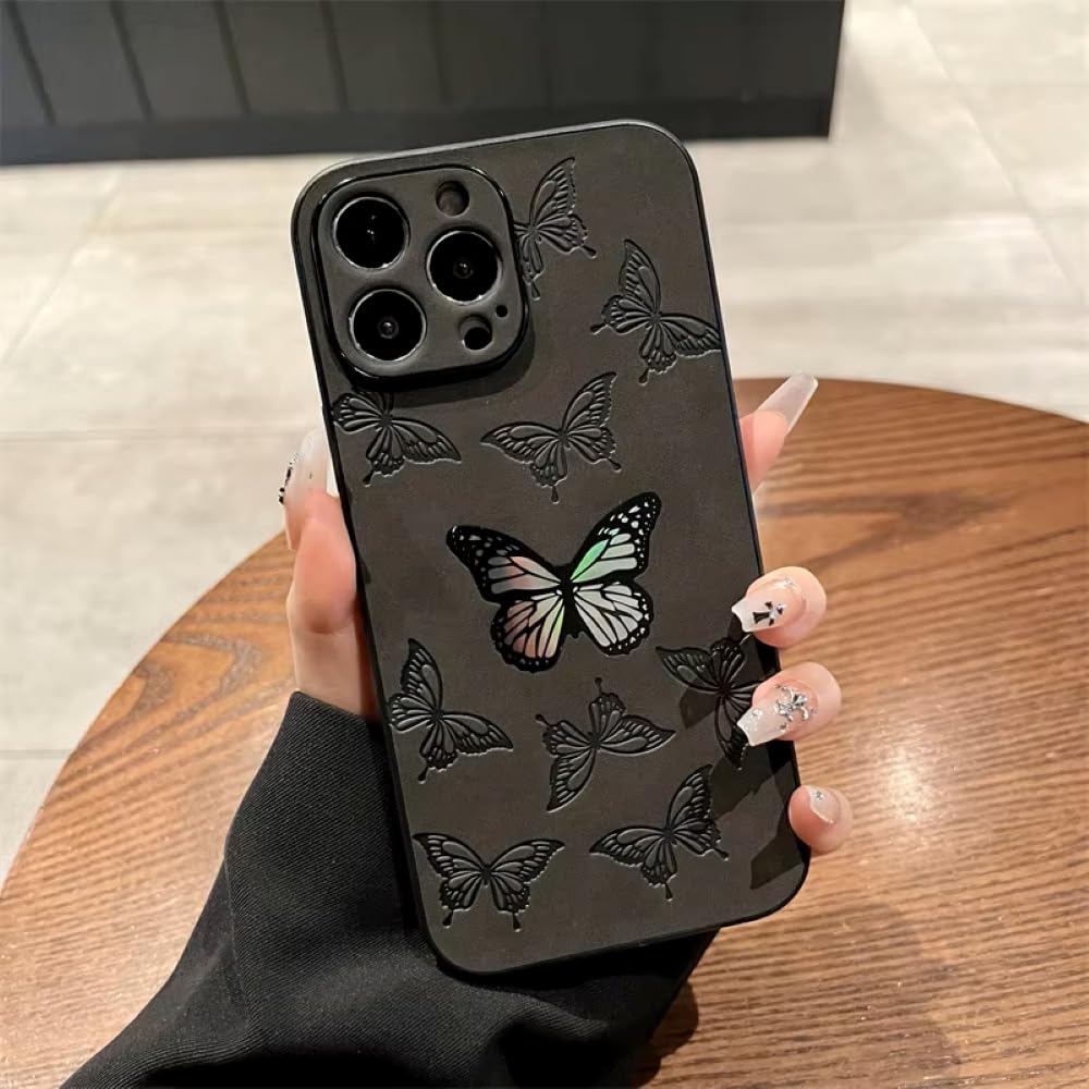 iPhone 15 Case 6.1-Inch Premium butterfly Laser butterfly - for Women Girls Soft TPU Shockproof Protective Case Cover for iPhone 15 (Black, iPhone 15)