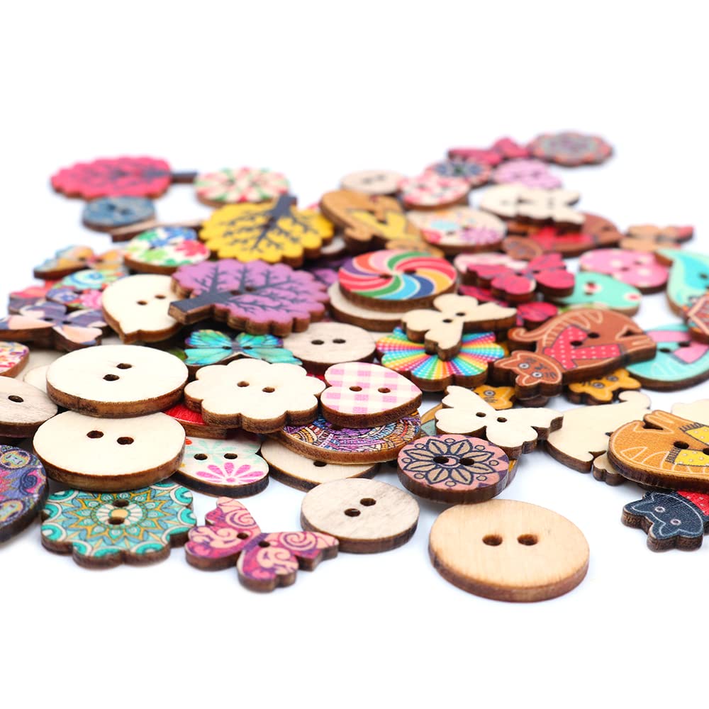 Lot De 100 Boutons Ronds En Bois à Motifs Mixtes Pour Couture