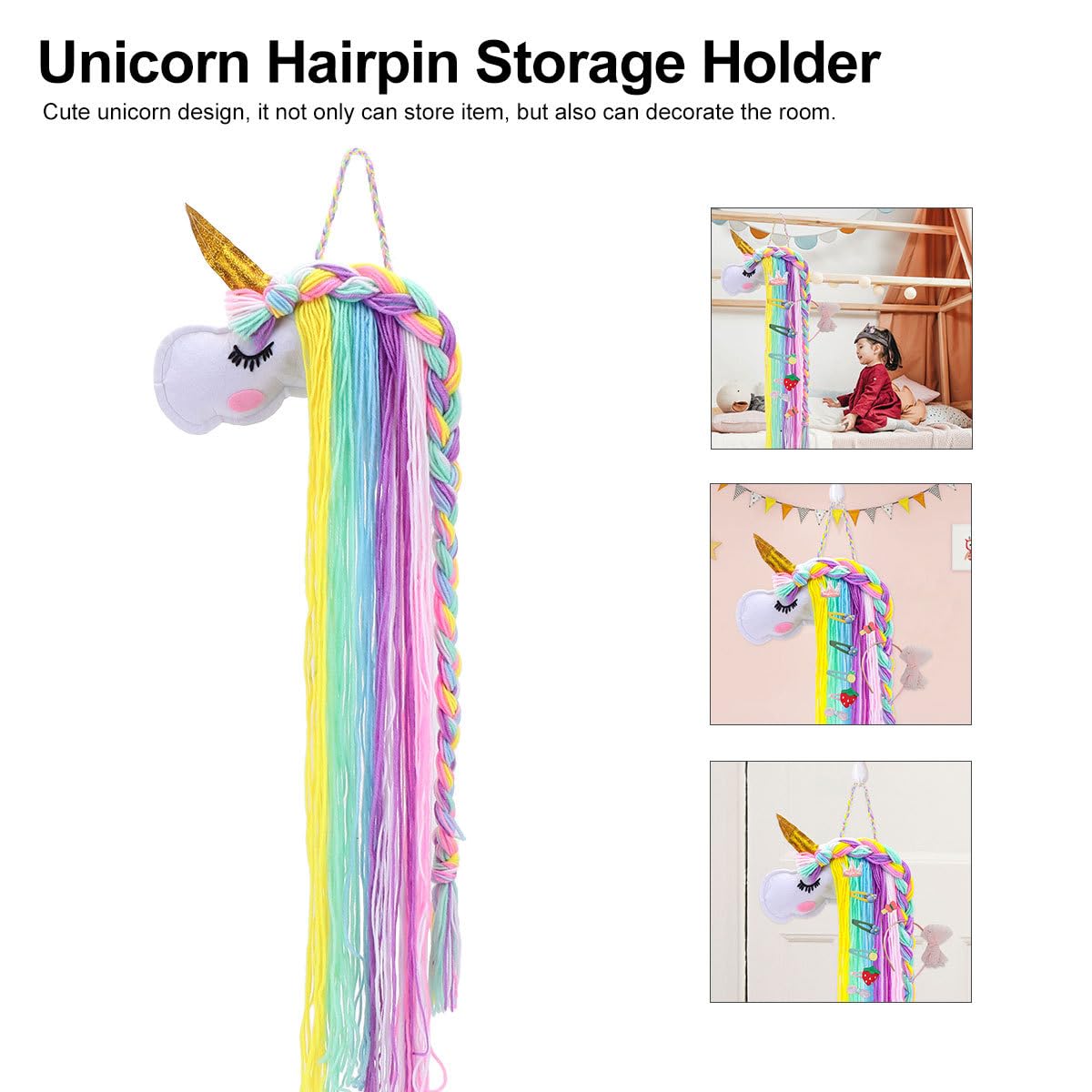 Hemoton Hair Clips Holder for Girls Barrette Organizer Hair Accessories Storage Belt Unicorn Design