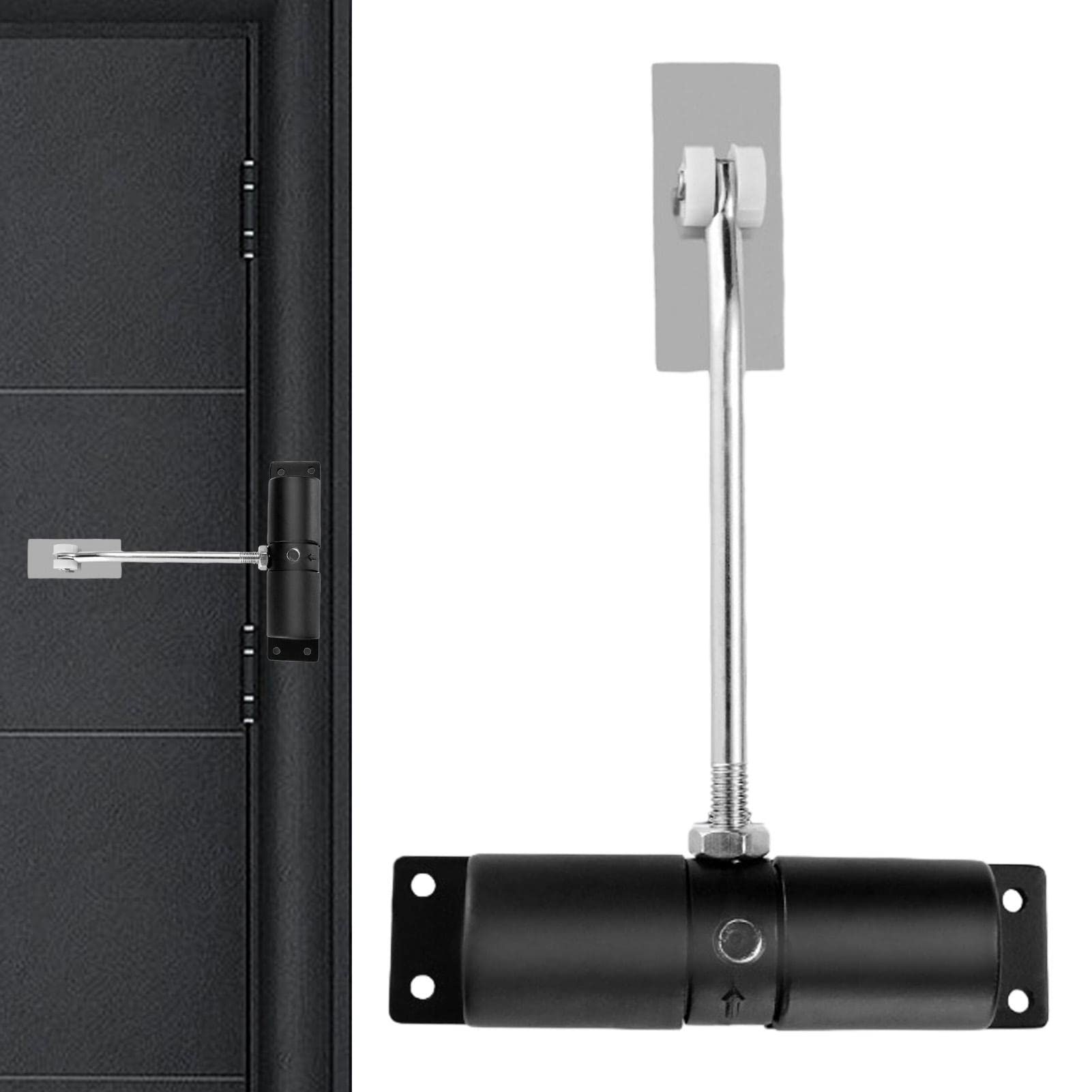 Rianpesn Spring Door Closer - Aluminum, Black, Soft Closing Hinge for Garden Gates, Screen Doors, Fences, Sheds