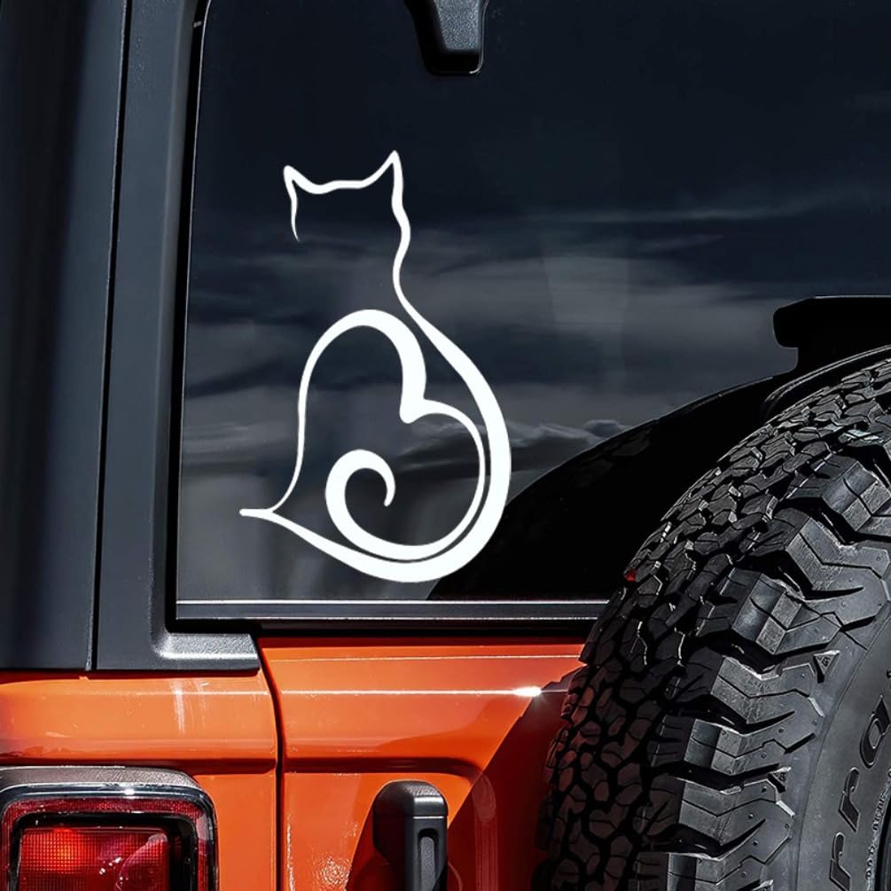2 pegatinas de vinilo con forma de gato, 8 x 13 cm, diseño de corazón, para coche, camión, SUV, ventana, exterior, gatito, decoración de mascotas, #AZ89 (color blanco) - 3