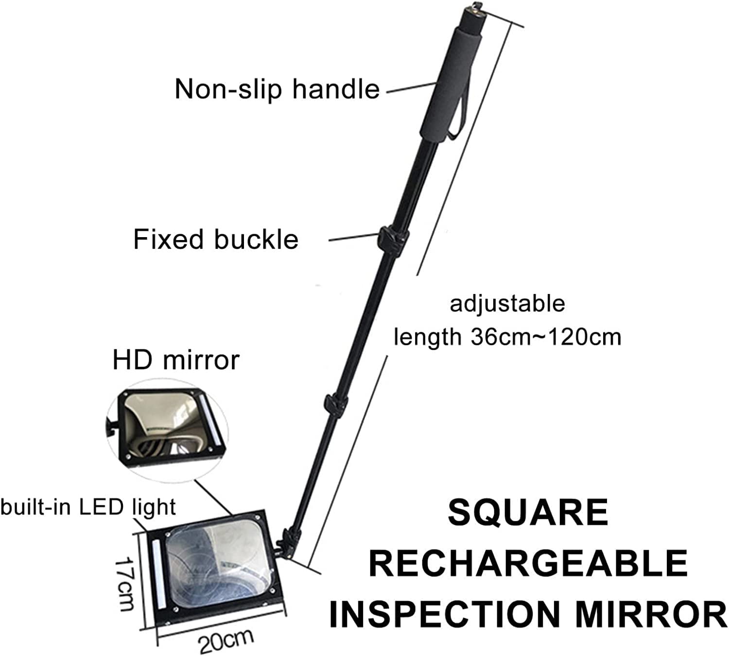 Espejo De Inspección De Vehículos Espejo De Inspección De Bajos del Vehículo con Luz Led, Espejo De Inspección De Bajos con Mango Telescópico, Equipo Visual Recargab