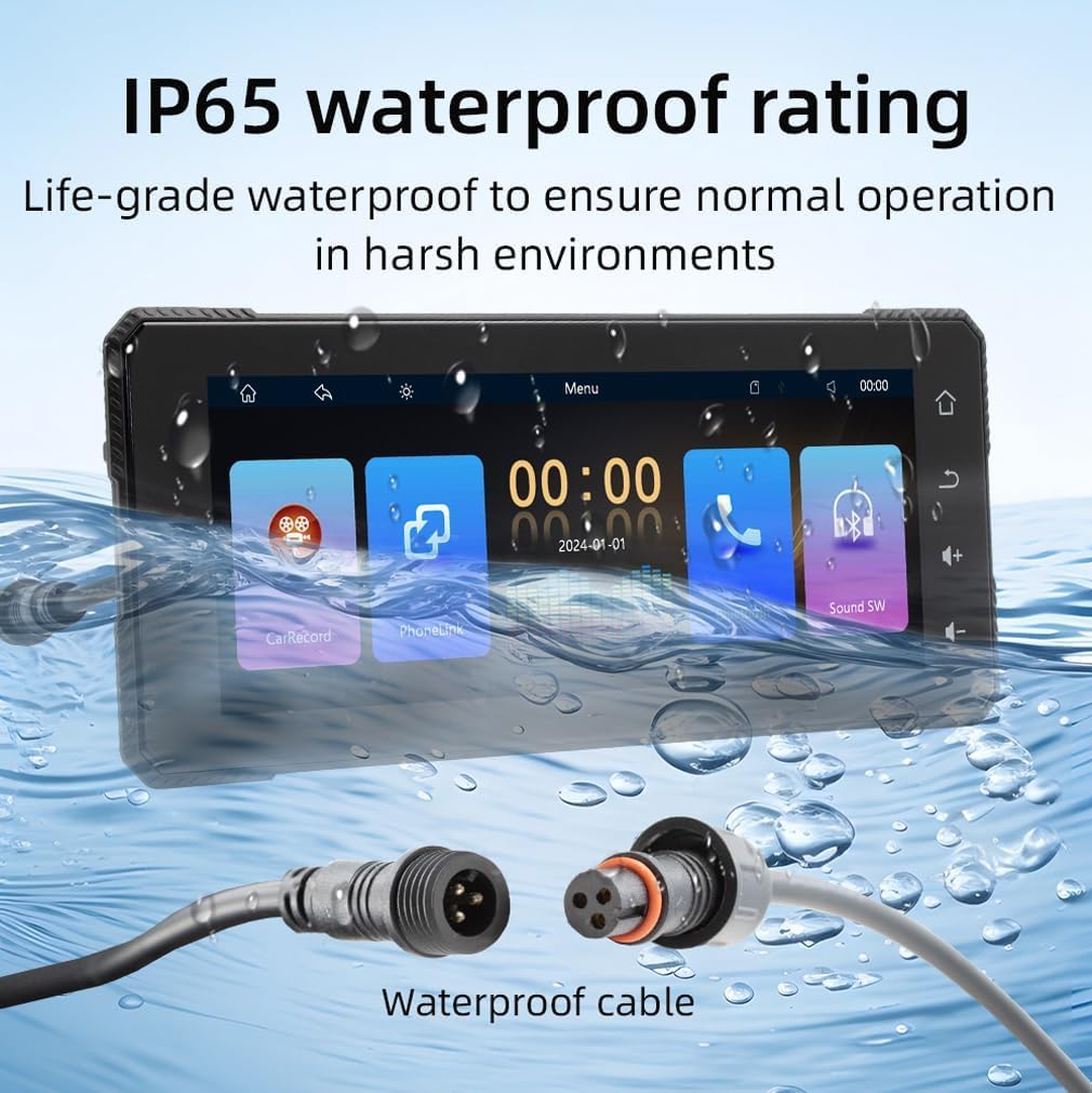 6.86 Inch HD Touch Screen， Motorcycle GPS Navigator ，Multimedia MP5 Player，Wireless Carplay Android Auto IP65 Waterproof Dashcam ，Dual Bluetooth Connectionless,Mirror Link