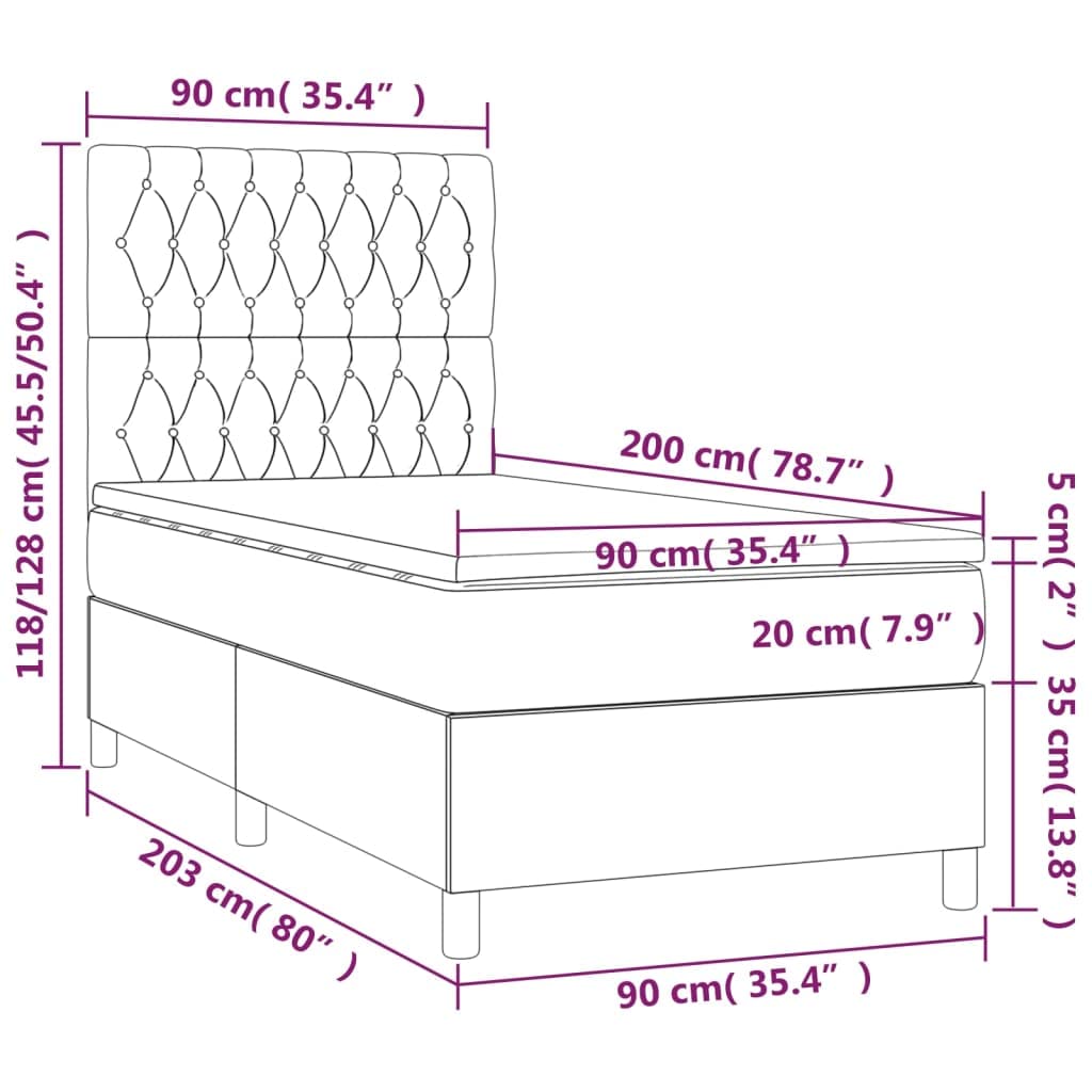 Tkanina oddychająca z regulowanym zagłówkiem 90x200 cm Czarny | Łóżko kontynentalne z materacem 90x200 czarne tkanina z regulowanym zagłówkiem i sprężynami kieszeniowymi