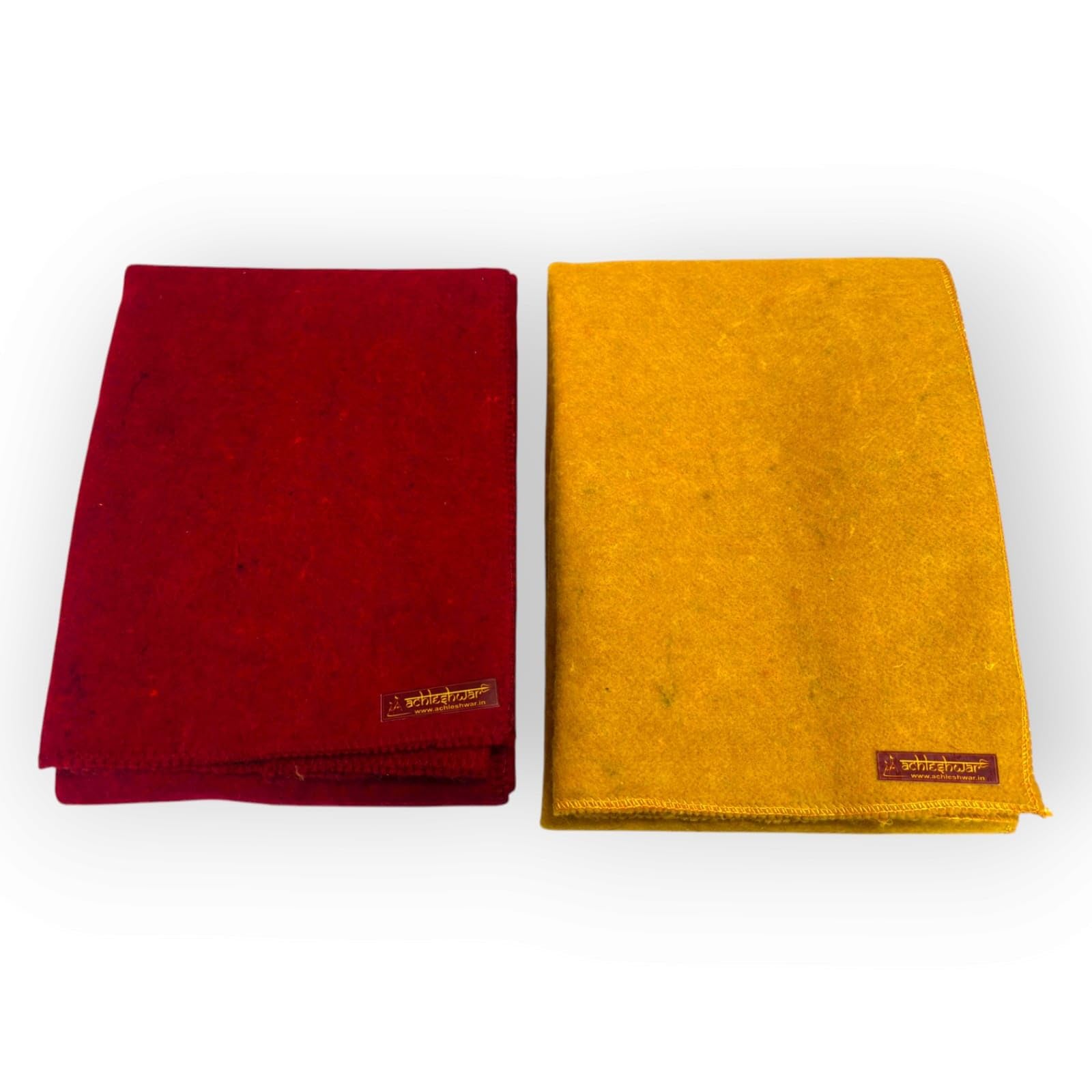 Achleshwar Combo of Premium Red and Yellow Woolen Aasan Completely Handcrafted Perfect Mat for Meditation & Prayers - Soft, Comfortable (Size 23 x 30 Inch)
