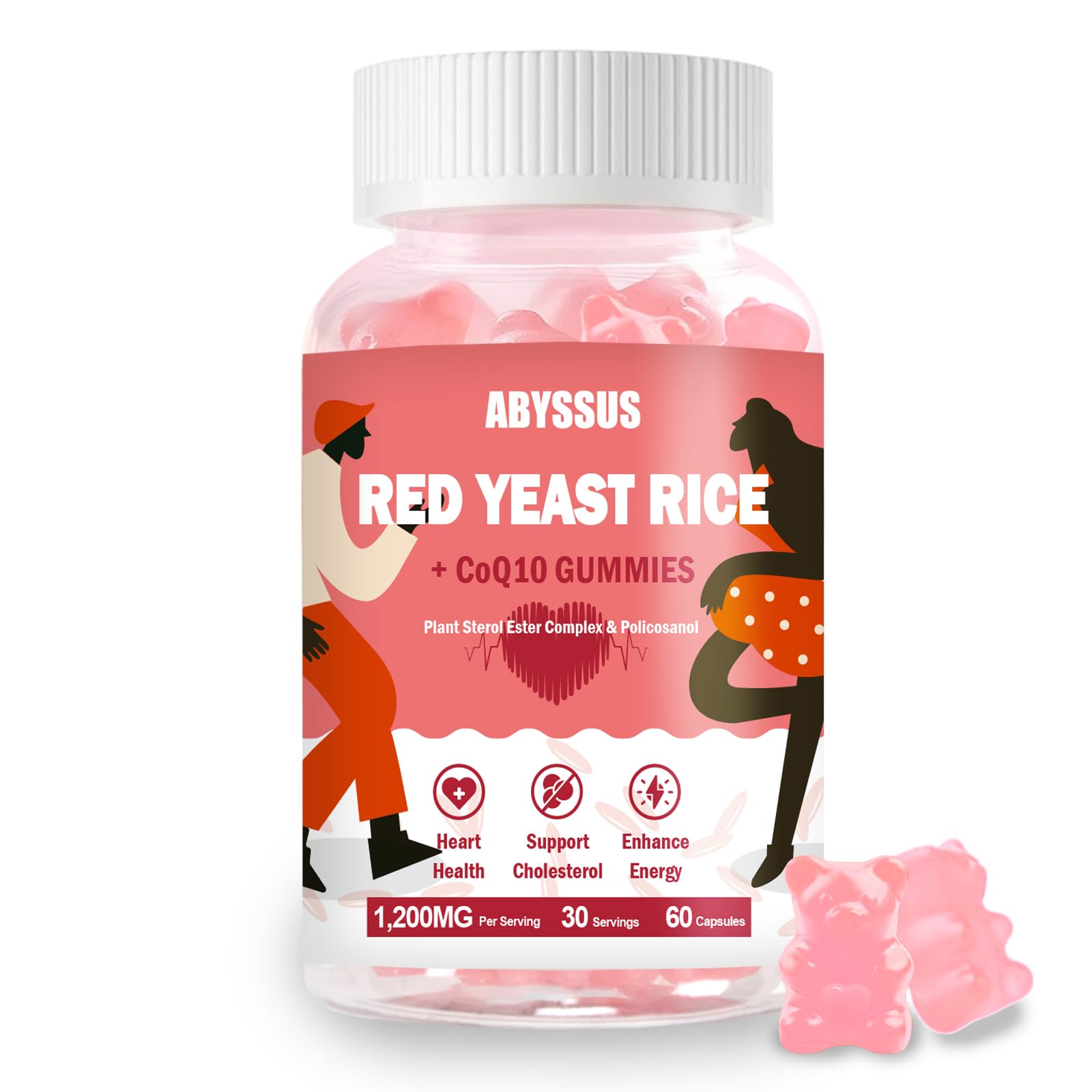 ABYSSUS Red Yeast Rice Gummies 1200mg with CoQ10, 60 Ct